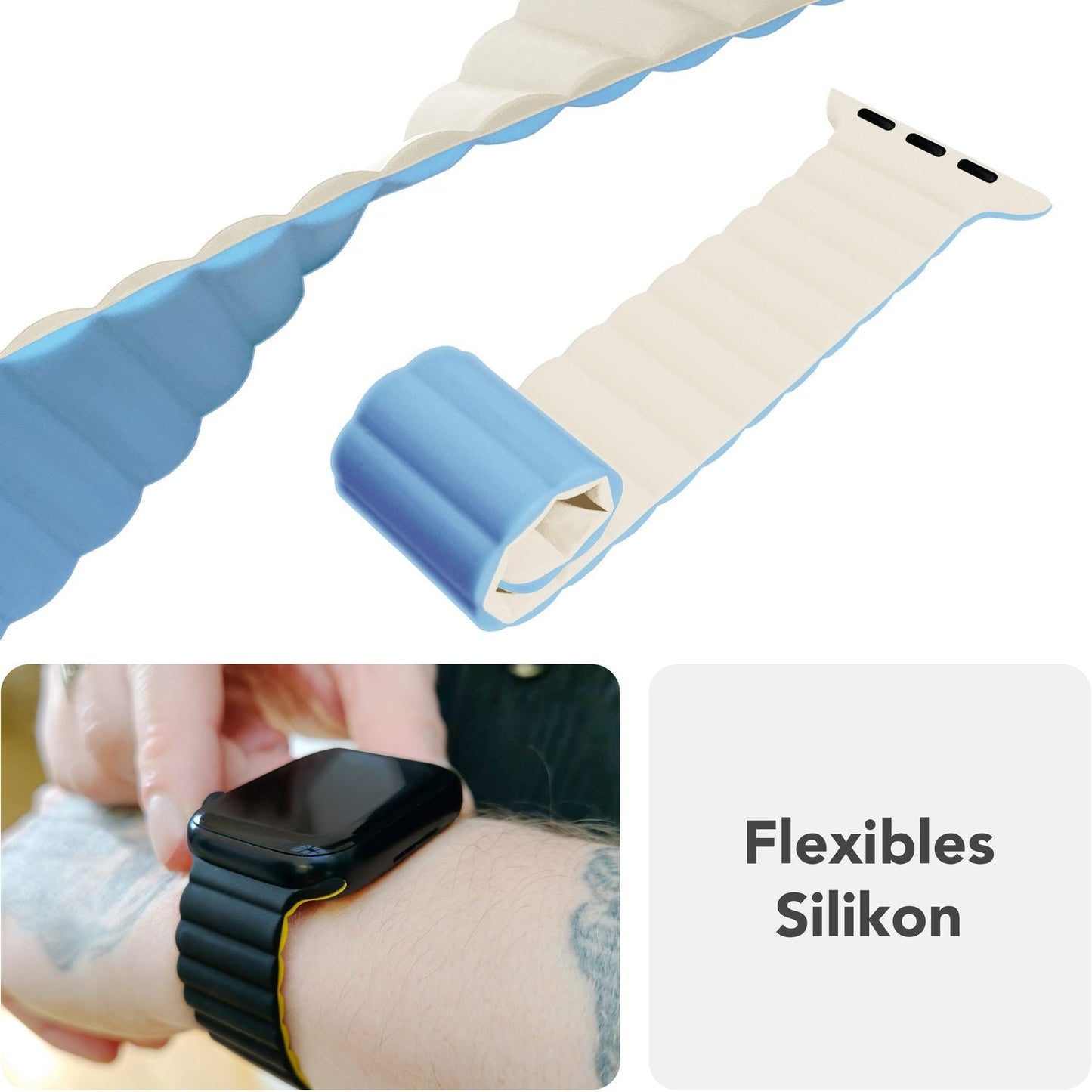 NALIA Core Band fyrir Apple Watch Ultra/SE/10/9/8/7/6/5/4/3/2/1, kassastærð 42/44/45/46/49 mm, öndunarhæft sílikon segulmagnað íþróttaband með rifinni hönnun