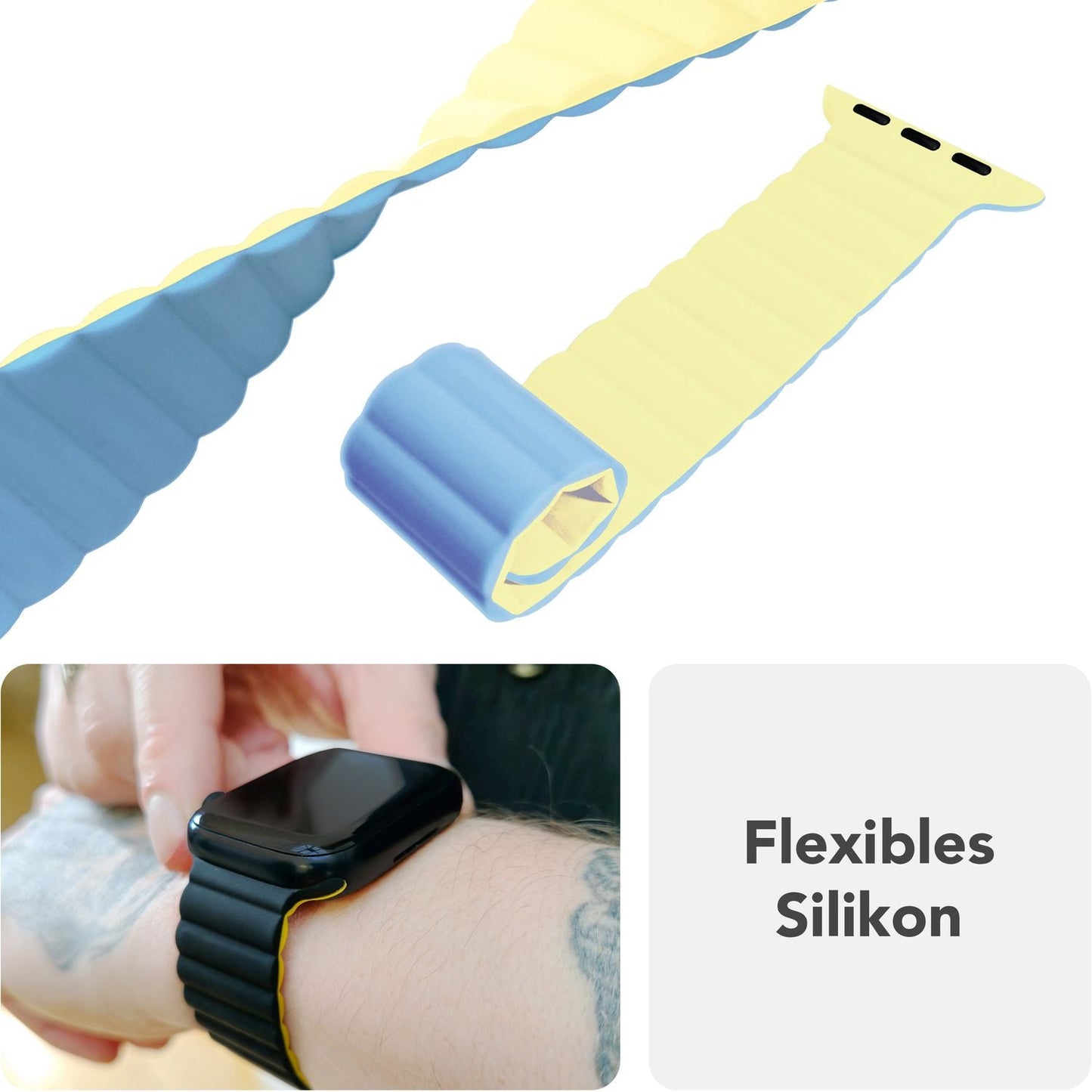 NALIA Core Band fyrir Apple Watch Ultra/SE/10/9/8/7/6/5/4/3/2/1, kassastærð 42/44/45/46/49 mm, öndunarhæft sílikon segulmagnað íþróttaband með rifinni hönnun