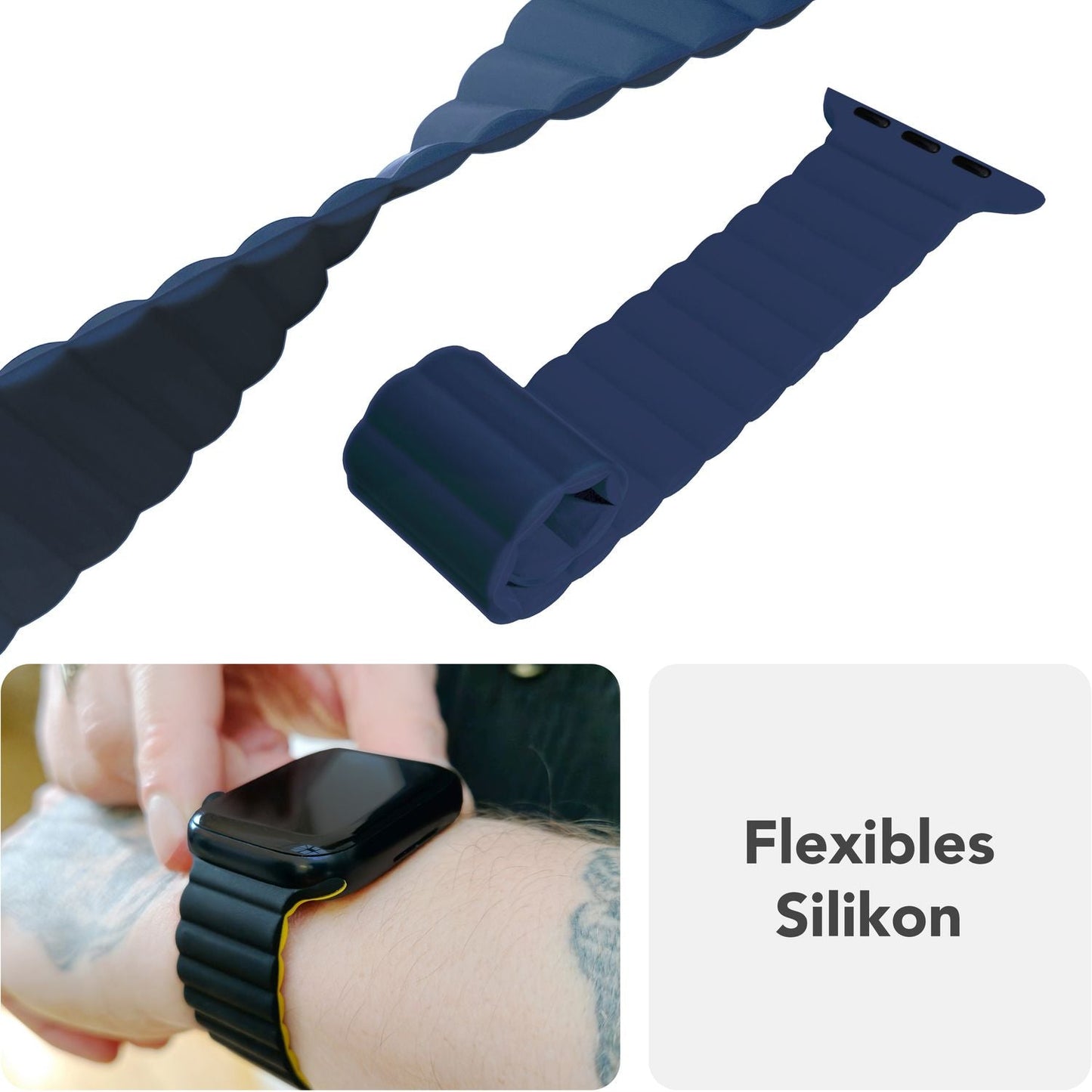 NALIA Core Band fyrir Apple Watch Ultra/SE/10/9/8/7/6/5/4/3/2/1, kassastærð 42/44/45/46/49 mm, öndunarhæft sílikon segulmagnað íþróttaband með rifinni hönnun