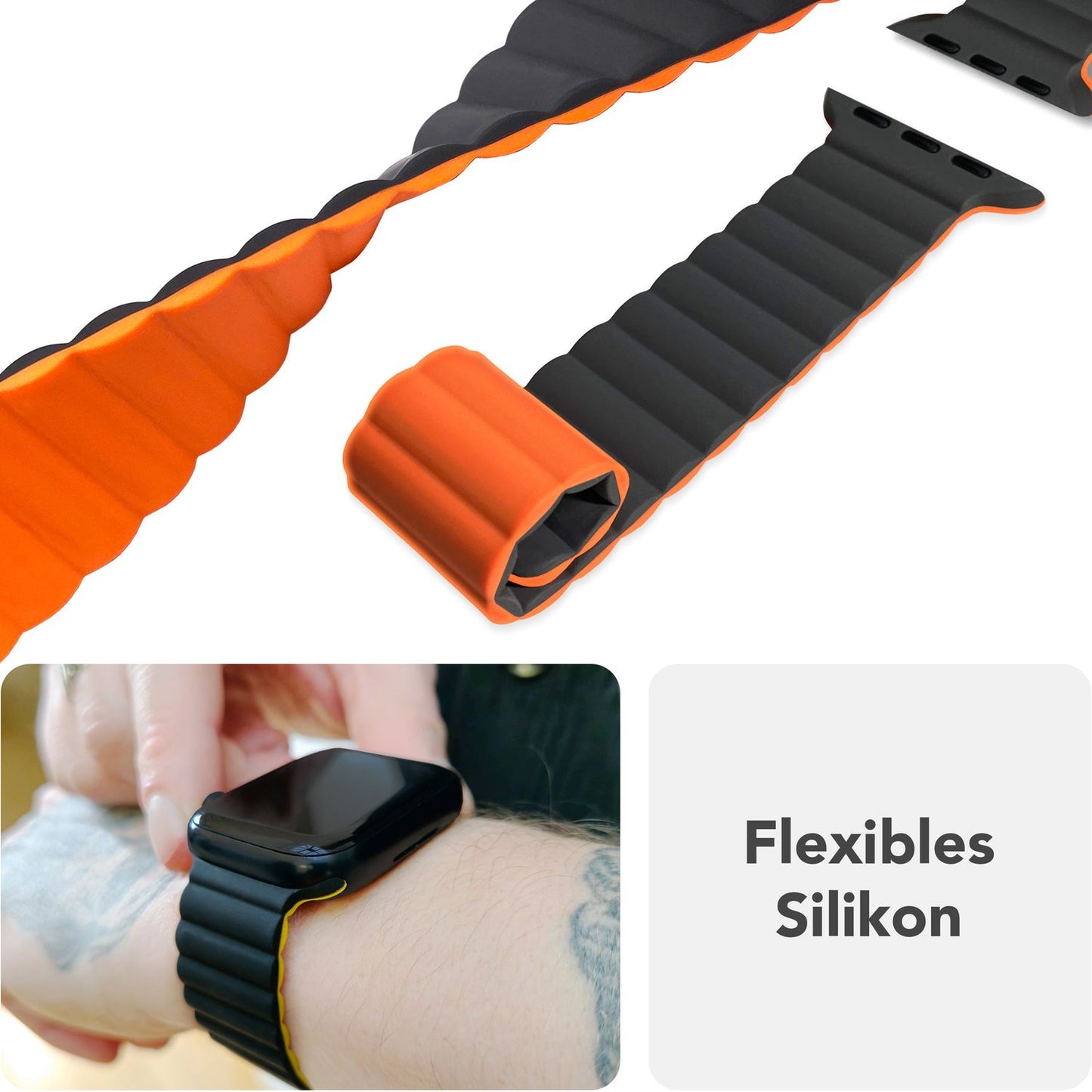 NALIA Core Band fyrir Apple Watch Ultra/SE/10/9/8/7/6/5/4/3/2/1, kassastærð 42/44/45/46/49 mm, öndunarhæft sílikon segulmagnað íþróttaband með rifinni hönnun