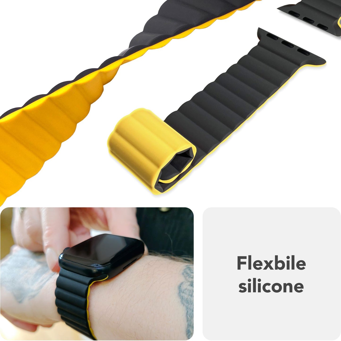 NALIA Core Band fyrir Apple Watch Ultra/SE/10/9/8/7/6/5/4/3/2/1, kassastærð 42/44/45/46/49 mm, öndunarhæft sílikon segulmagnað íþróttaband með rifinni hönnun