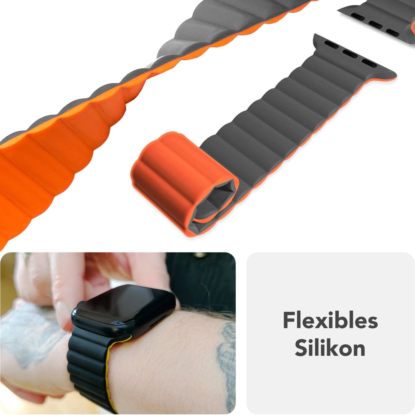 NALIA Core Band fyrir Apple Watch Ultra/SE/10/9/8/7/6/5/4/3/2/1, kassastærð 42/44/45/46/49 mm, öndunarhæft sílikon segulmagnað íþróttaband með rifinni hönnun