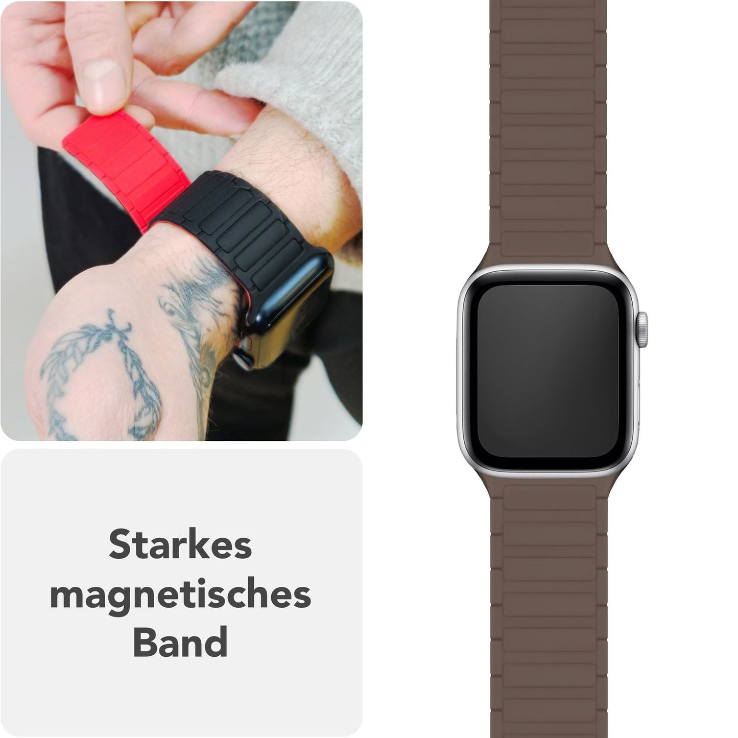 NALIA Nexus ól fyrir Apple Watch Ultra/SE/10/9/8/7/6/5/4/3/2/1, kassastærð 42/44/45/46/49 mm, segulmagnað sílikonlykkjuól með bylgjuáferð