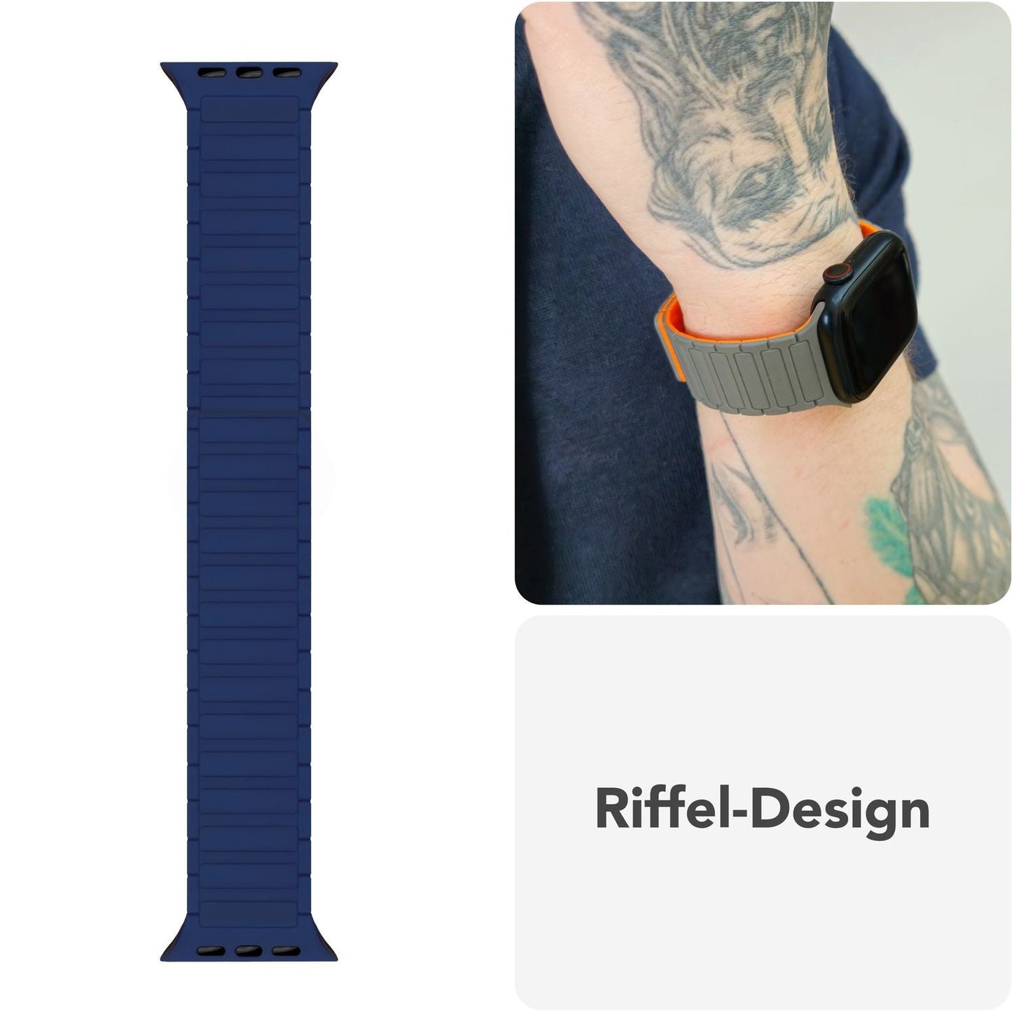 NALIA Nexus ól fyrir Apple Watch Ultra/SE/10/9/8/7/6/5/4/3/2/1, kassastærð 42/44/45/46/49 mm, segulmagnað sílikonlykkjuól með bylgjuáferð