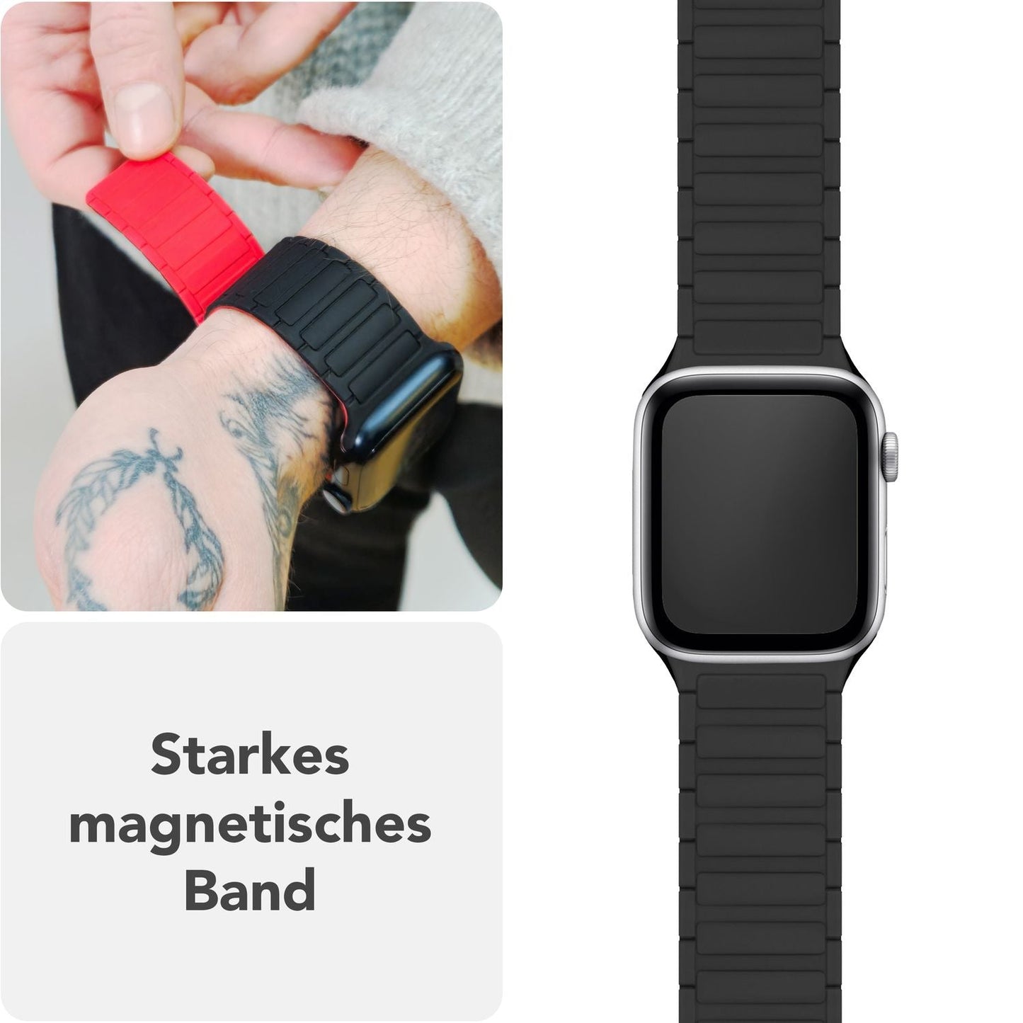 NALIA Nexus ól fyrir Apple Watch Ultra/SE/10/9/8/7/6/5/4/3/2/1, kassastærð 42/44/45/46/49 mm, segulmagnað sílikonlykkjuól með bylgjuáferð