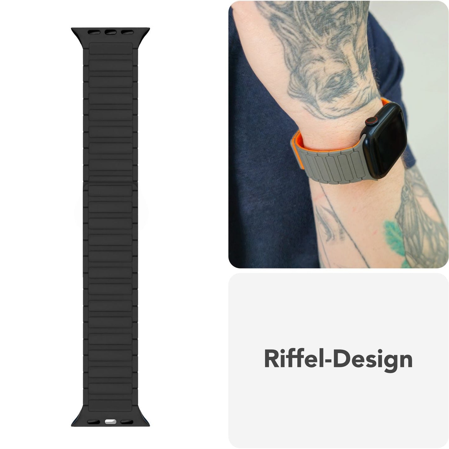 NALIA Nexus ól fyrir Apple Watch Ultra/SE/10/9/8/7/6/5/4/3/2/1, kassastærð 42/44/45/46/49 mm, segulmagnað sílikonlykkjuól með bylgjuáferð