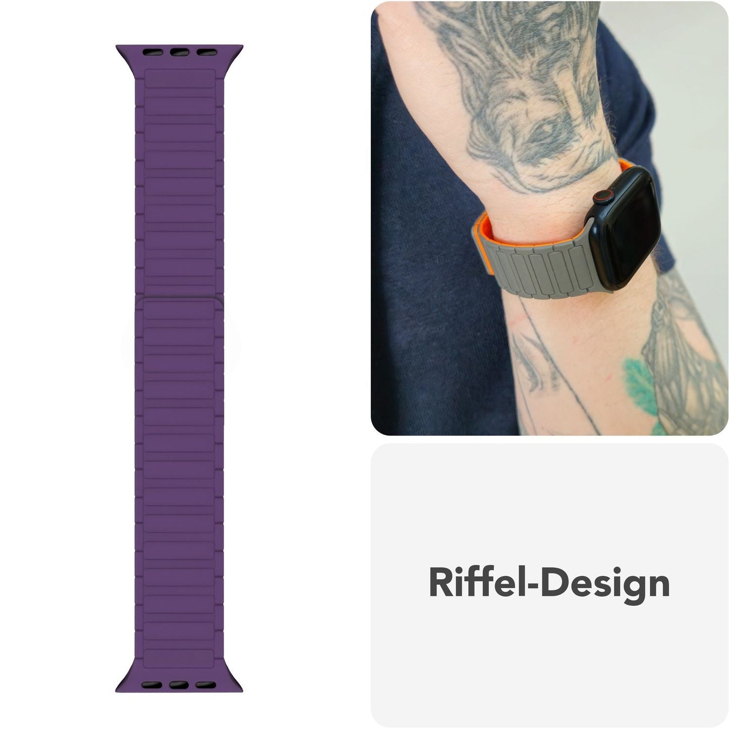 NALIA Nexus ól fyrir Apple Watch Ultra/SE/10/9/8/7/6/5/4/3/2/1, kassastærð 42/44/45/46/49 mm, segulmagnað sílikonlykkjuól með bylgjuáferð