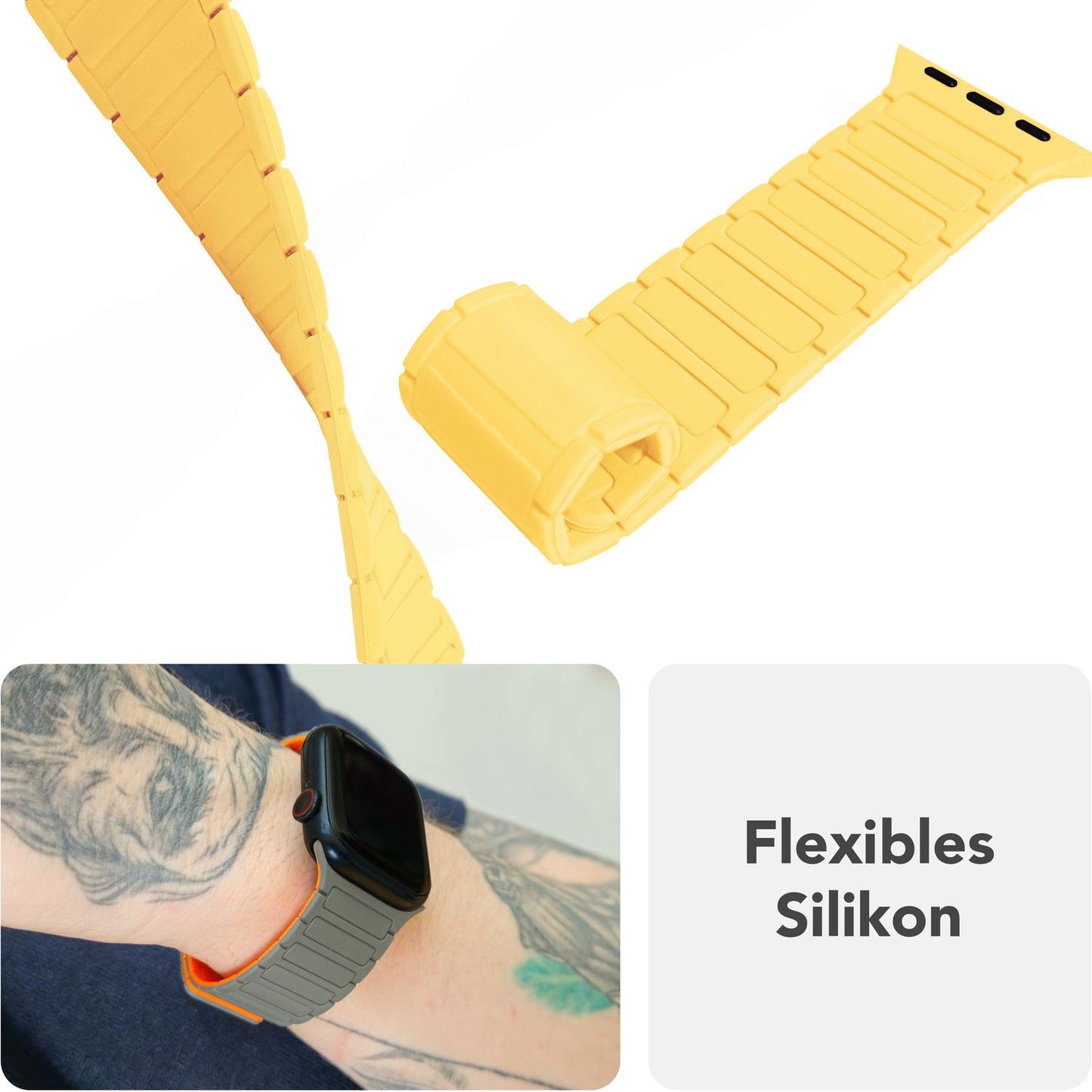 NALIA Nexus ól fyrir Apple Watch Ultra/SE/10/9/8/7/6/5/4/3/2/1, kassastærð 42/44/45/46/49 mm, segulmagnað sílikonlykkjuól með bylgjuáferð