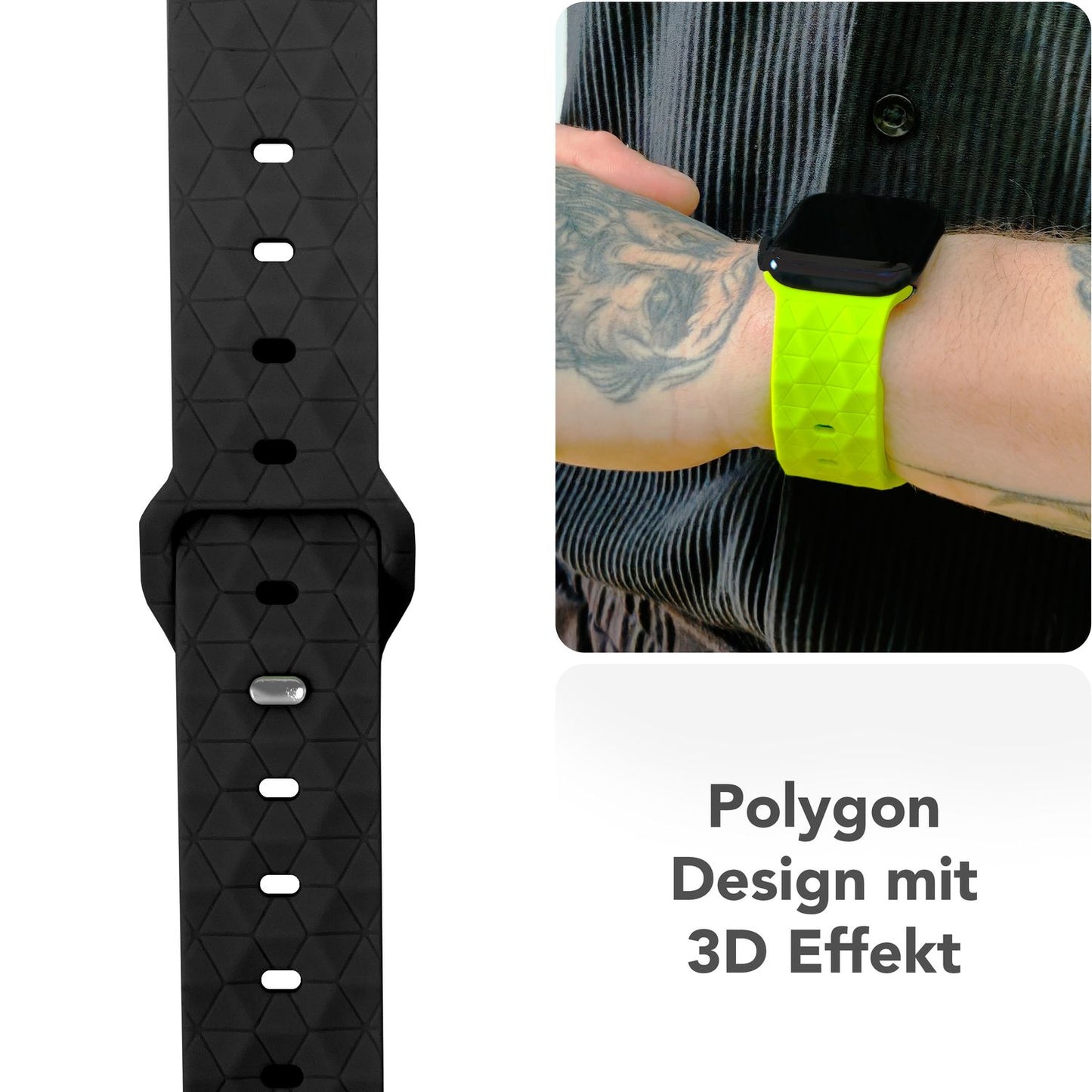 NALIA Hexion ól fyrir Apple Watch seríuna SE/10/9/8/7/6/5/4/3/2/1, kassastærð 38/40/41/42 mm, sportól með sílikonlykkju, smellupinna og sexhyrningslaga hönnun.