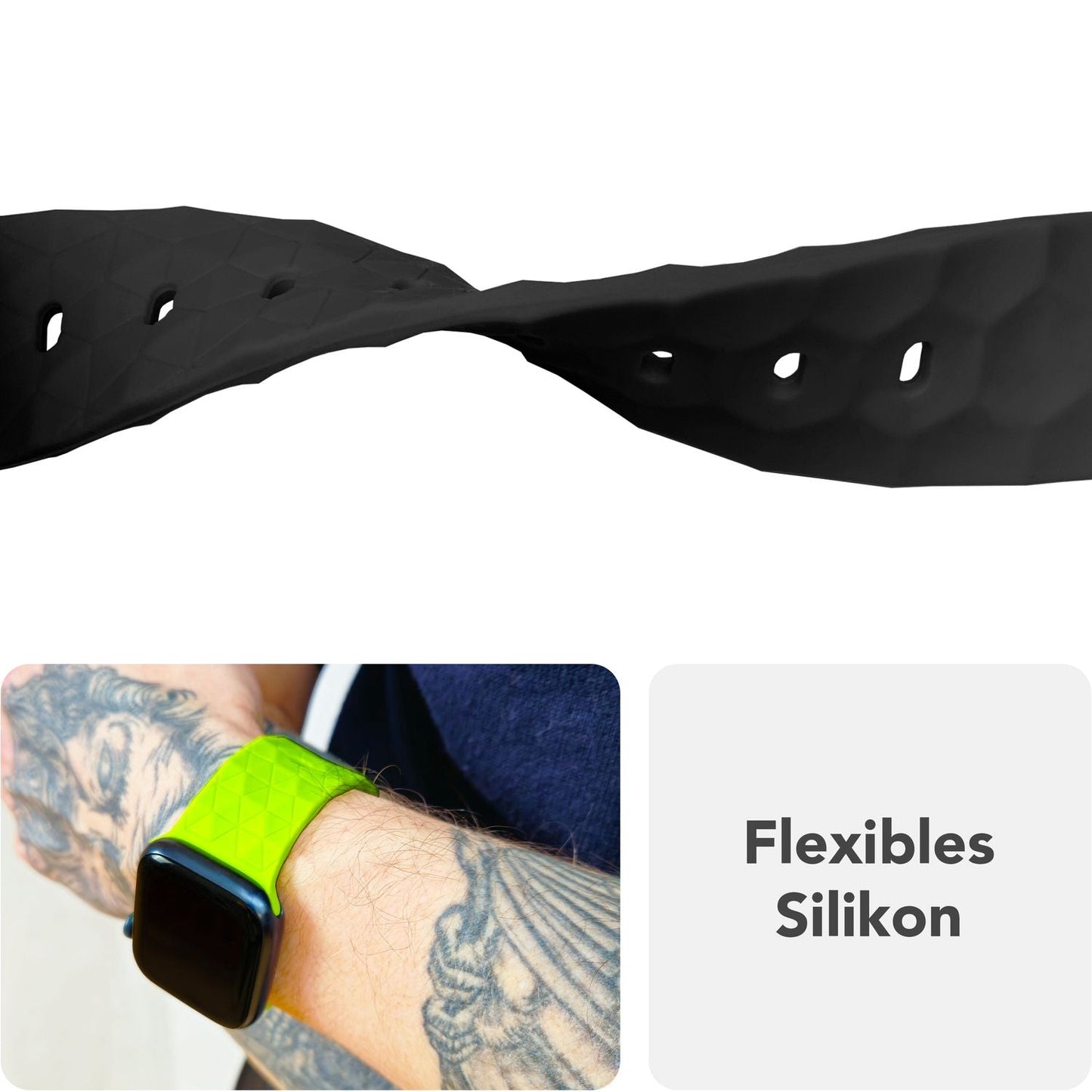 NALIA Hexion ól fyrir Apple Watch seríuna SE/10/9/8/7/6/5/4/3/2/1, kassastærð 38/40/41/42 mm, sportól með sílikonlykkju, smellupinna og sexhyrningslaga hönnun.