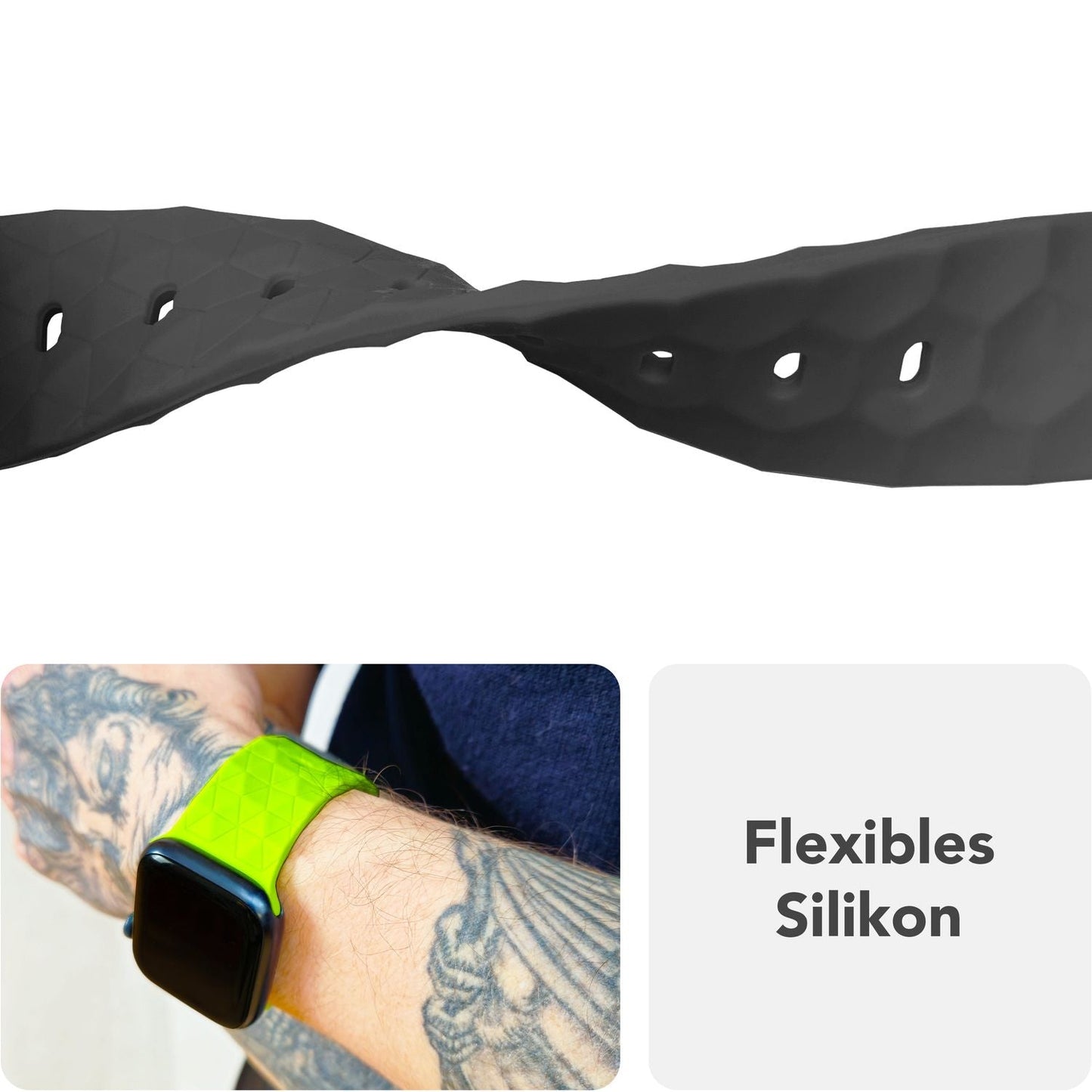 NALIA Hexion ól fyrir Apple Watch seríuna SE/10/9/8/7/6/5/4/3/2/1, kassastærð 38/40/41/42 mm, sportól með sílikonlykkju, smellupinna og sexhyrningslaga hönnun.