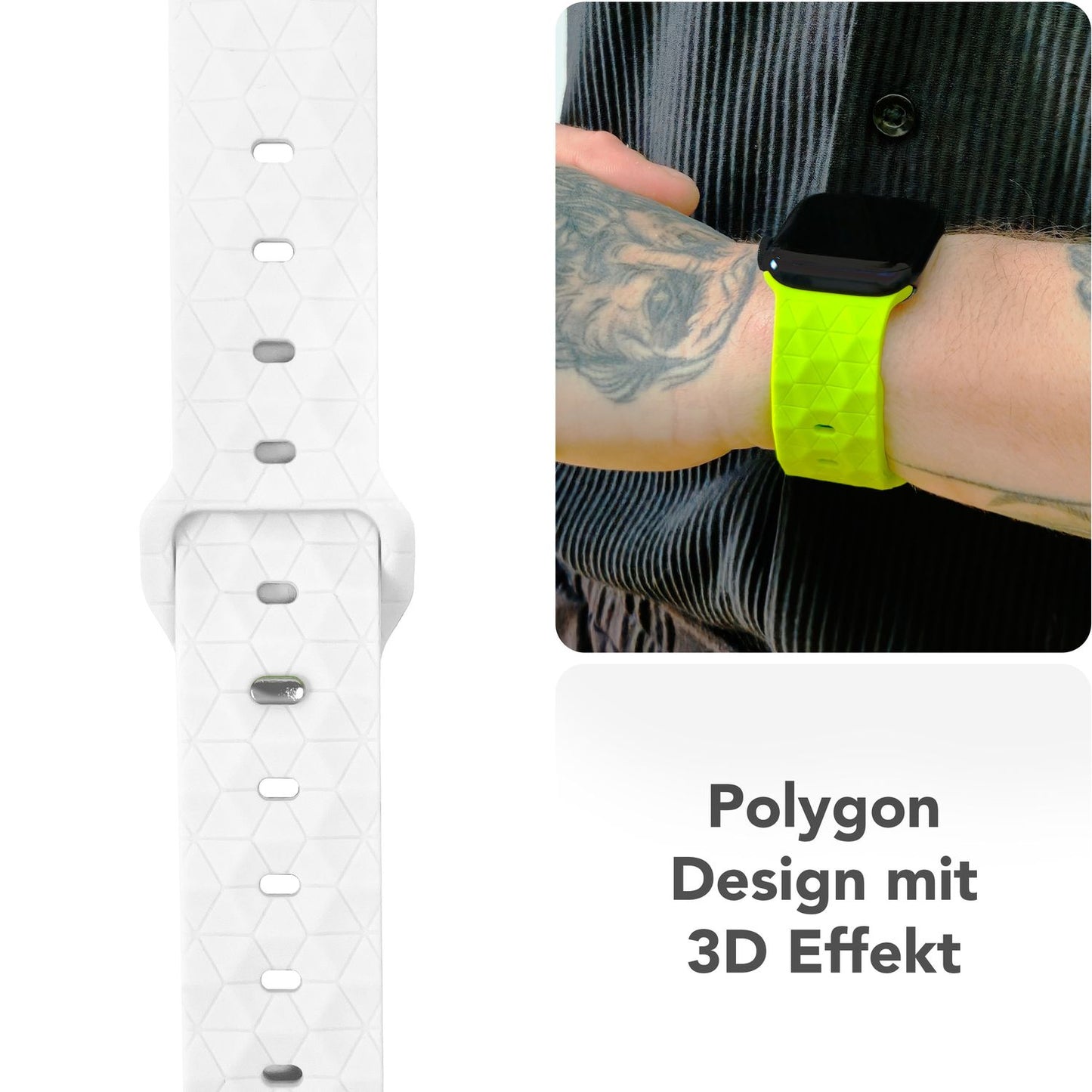 NALIA Hexion ól fyrir Apple Watch Series Ultra/SE/10/9/8/7/6/5/4/3/2/1, kassastærð 42/44/45/46/49 mm, sílikonlykkjuól með smellupinna og sexhyrningslaga hönnun.