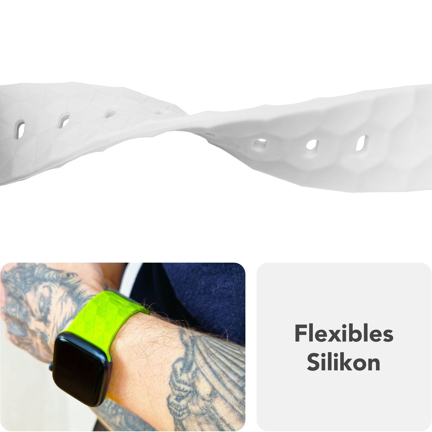 NALIA Hexion ól fyrir Apple Watch Series Ultra/SE/10/9/8/7/6/5/4/3/2/1, kassastærð 42/44/45/46/49 mm, sílikonlykkjuól með smellupinna og sexhyrningslaga hönnun.