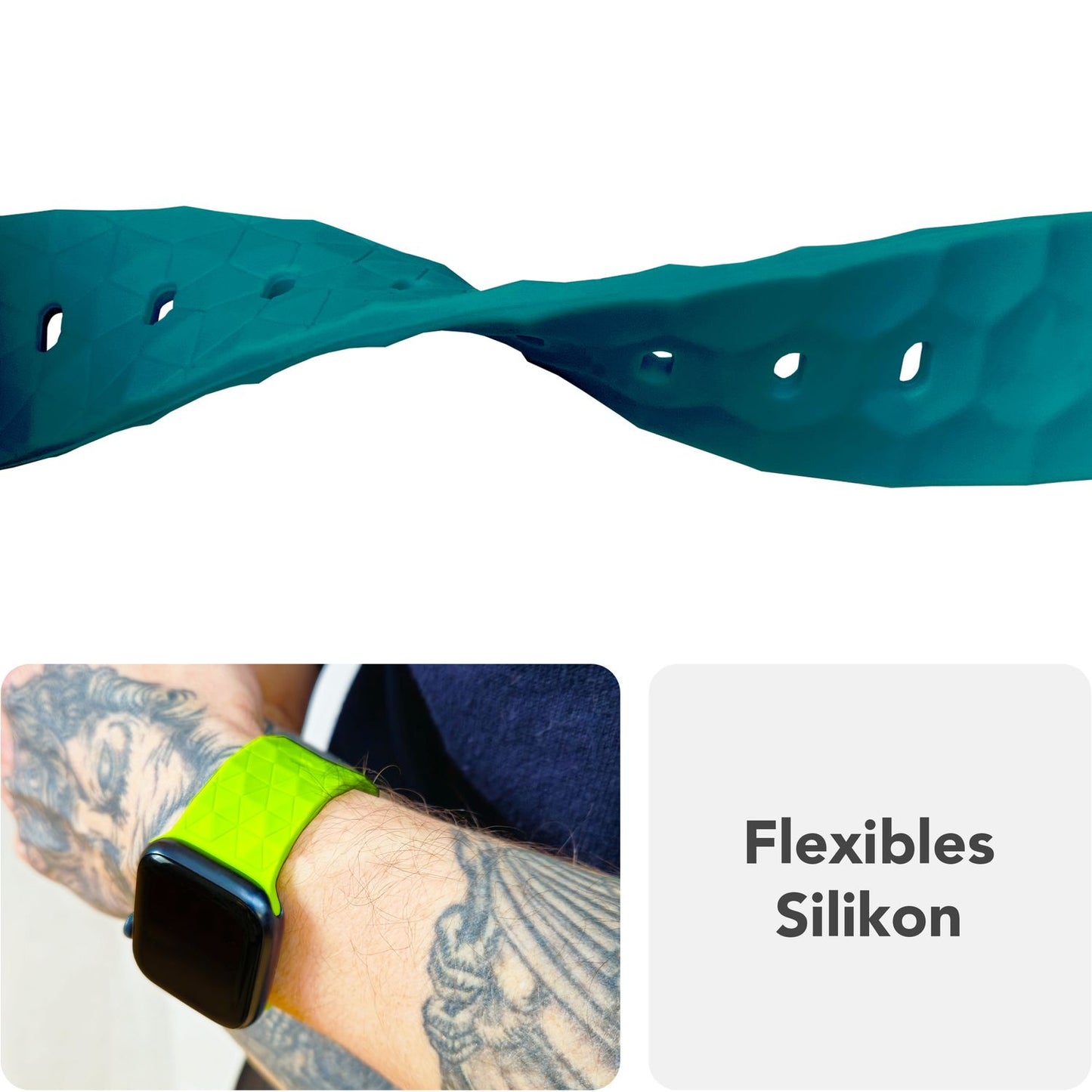 NALIA Hexion ól fyrir Apple Watch Series Ultra/SE/10/9/8/7/6/5/4/3/2/1, kassastærð 42/44/45/46/49 mm, sílikonlykkjuól með smellupinna og sexhyrningslaga hönnun.