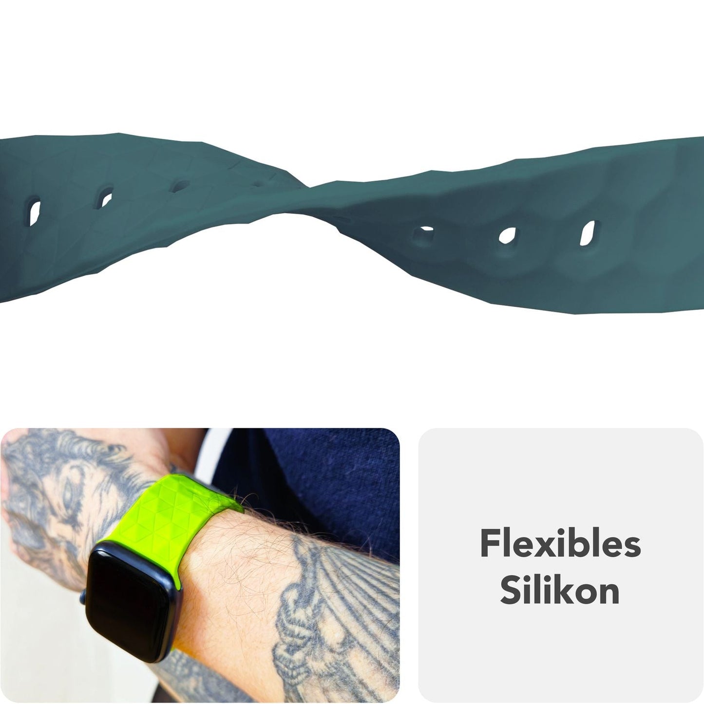 NALIA Hexion ól fyrir Apple Watch Series Ultra/SE/10/9/8/7/6/5/4/3/2/1, kassastærð 42/44/45/46/49 mm, sílikonlykkjuól með smellupinna og sexhyrningslaga hönnun.