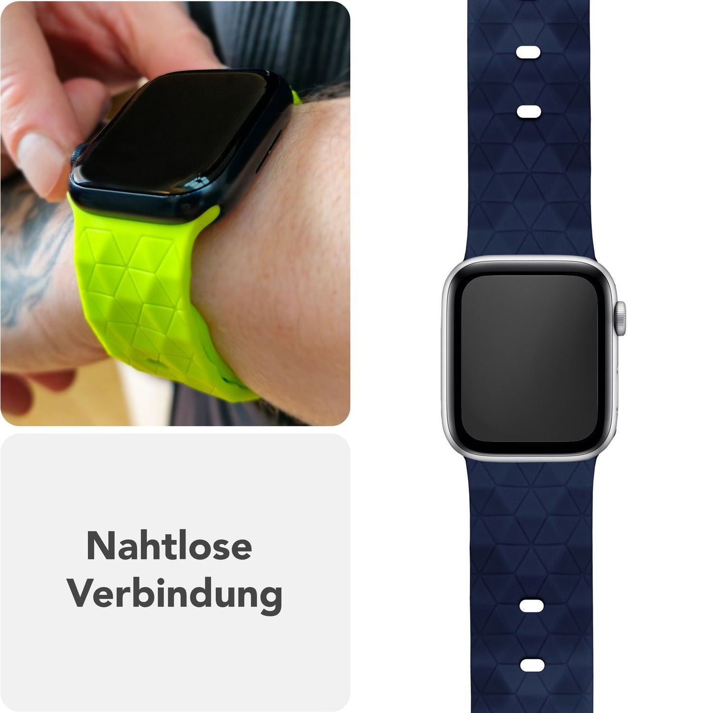 NALIA Hexion ól fyrir Apple Watch Series Ultra/SE/10/9/8/7/6/5/4/3/2/1, kassastærð 42/44/45/46/49 mm, sílikonlykkjuól með smellupinna og sexhyrningslaga hönnun.