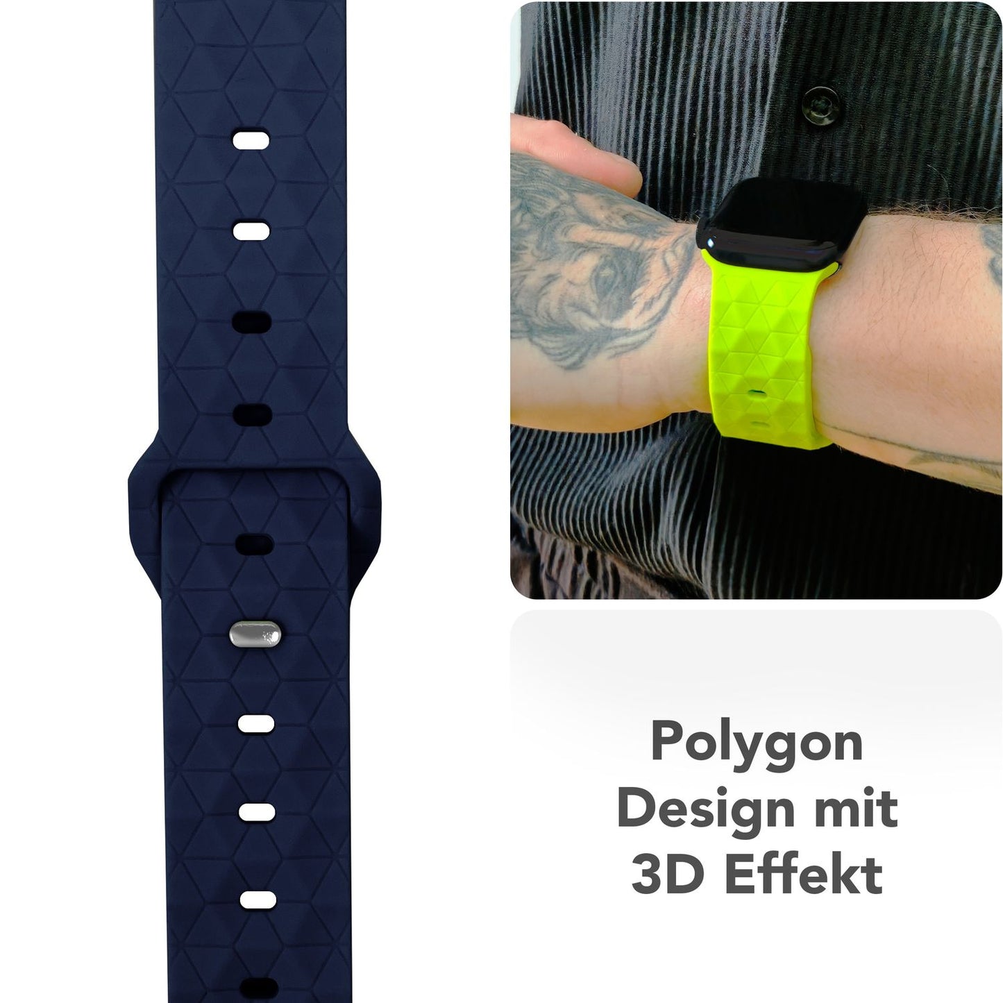 NALIA Hexion ól fyrir Apple Watch Series Ultra/SE/10/9/8/7/6/5/4/3/2/1, kassastærð 42/44/45/46/49 mm, sílikonlykkjuól með smellupinna og sexhyrningslaga hönnun.