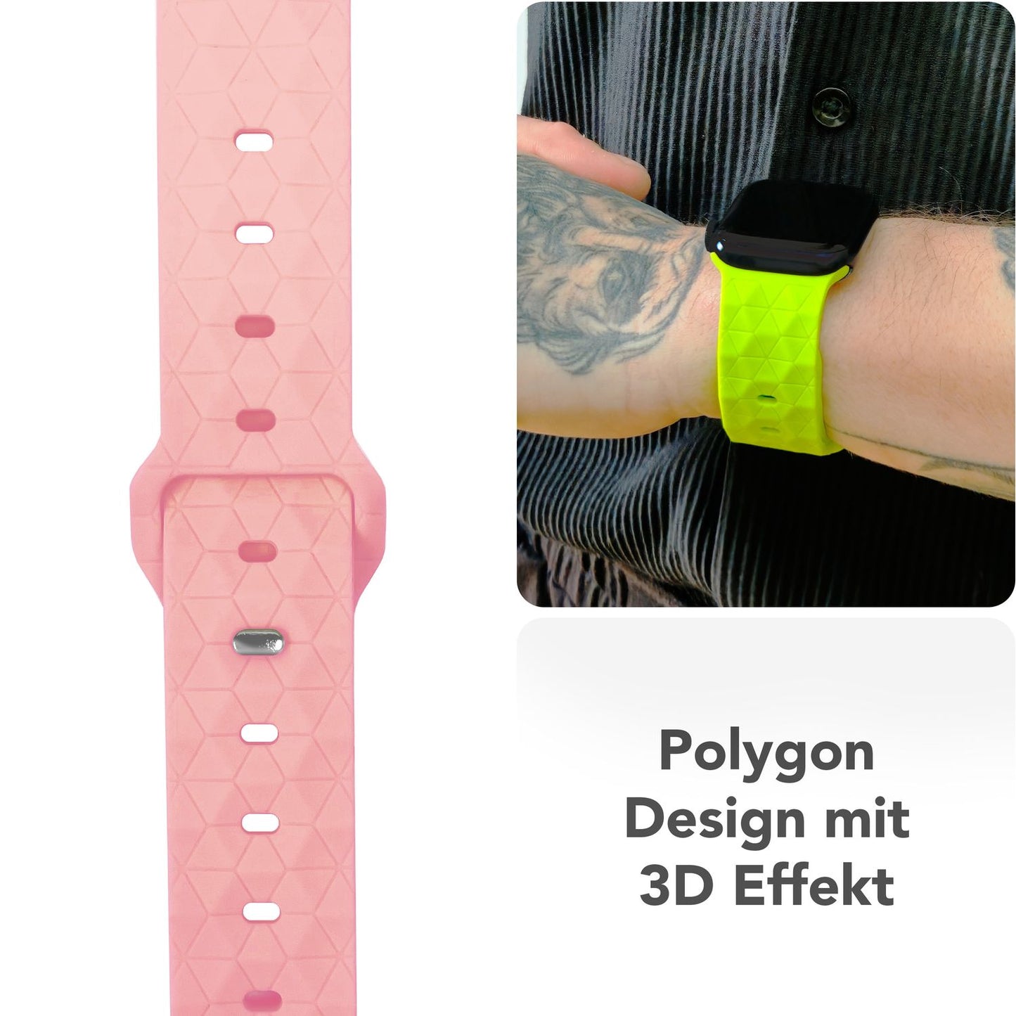 NALIA Hexion ól fyrir Apple Watch Series Ultra/SE/10/9/8/7/6/5/4/3/2/1, kassastærð 42/44/45/46/49 mm, sílikonlykkjuól með smellupinna og sexhyrningslaga hönnun.