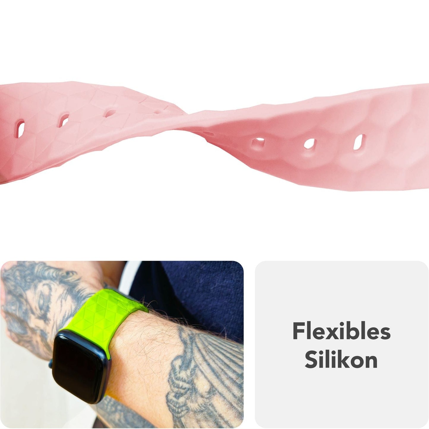 NALIA Hexion ól fyrir Apple Watch Series Ultra/SE/10/9/8/7/6/5/4/3/2/1, kassastærð 42/44/45/46/49 mm, sílikonlykkjuól með smellupinna og sexhyrningslaga hönnun.