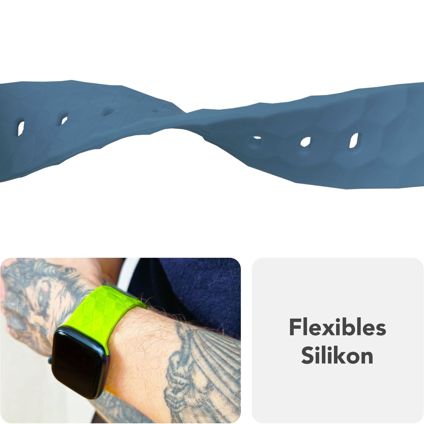 NALIA Hexion ól fyrir Apple Watch Series Ultra/SE/10/9/8/7/6/5/4/3/2/1, kassastærð 42/44/45/46/49 mm, sílikonlykkjuól með smellupinna og sexhyrningslaga hönnun.