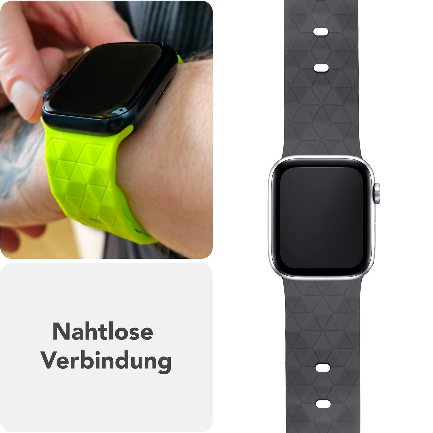 NALIA Hexion ól fyrir Apple Watch Series Ultra/SE/10/9/8/7/6/5/4/3/2/1, kassastærð 42/44/45/46/49 mm, sílikonlykkjuól með smellupinna og sexhyrningslaga hönnun.