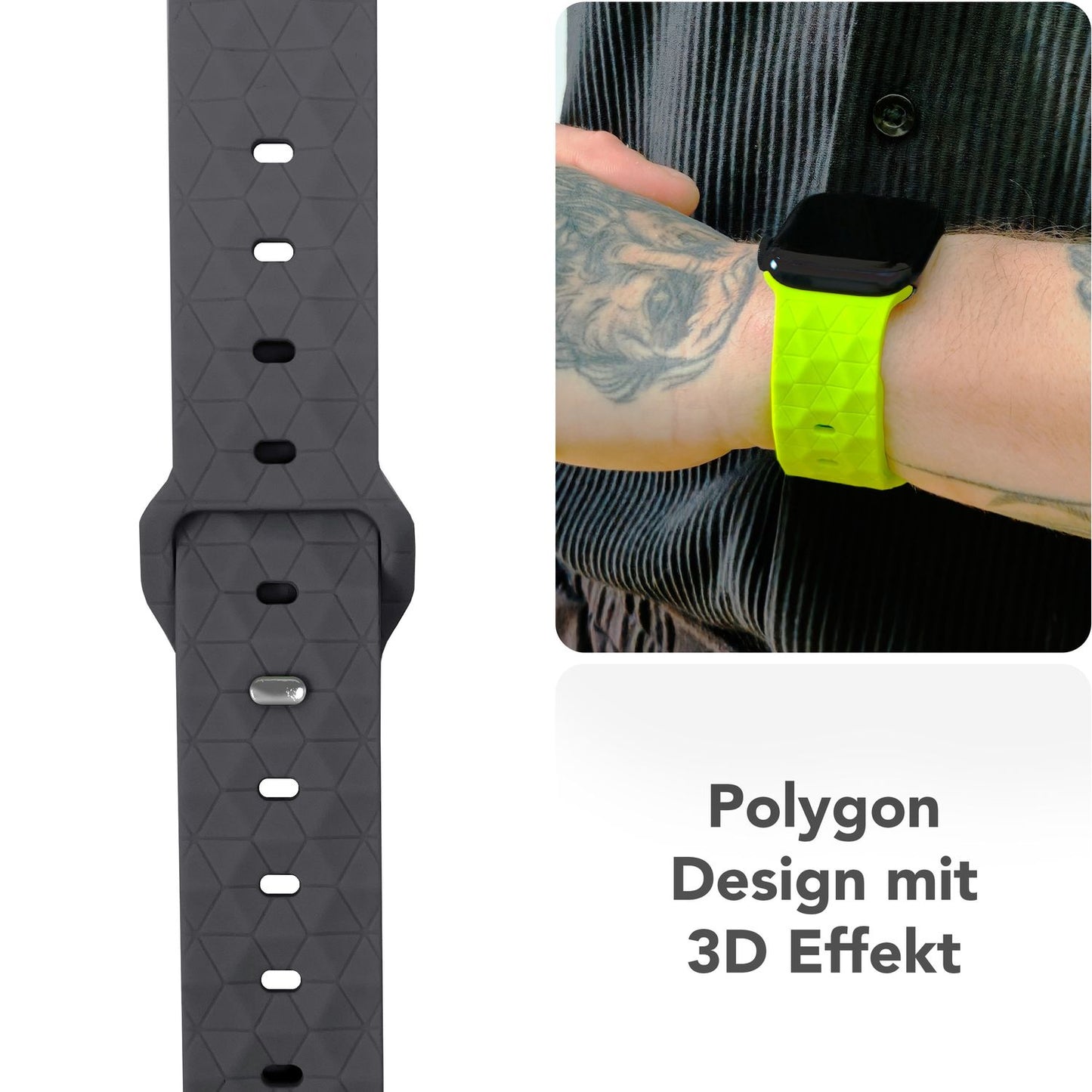 NALIA Hexion ól fyrir Apple Watch Series Ultra/SE/10/9/8/7/6/5/4/3/2/1, kassastærð 42/44/45/46/49 mm, sílikonlykkjuól með smellupinna og sexhyrningslaga hönnun.