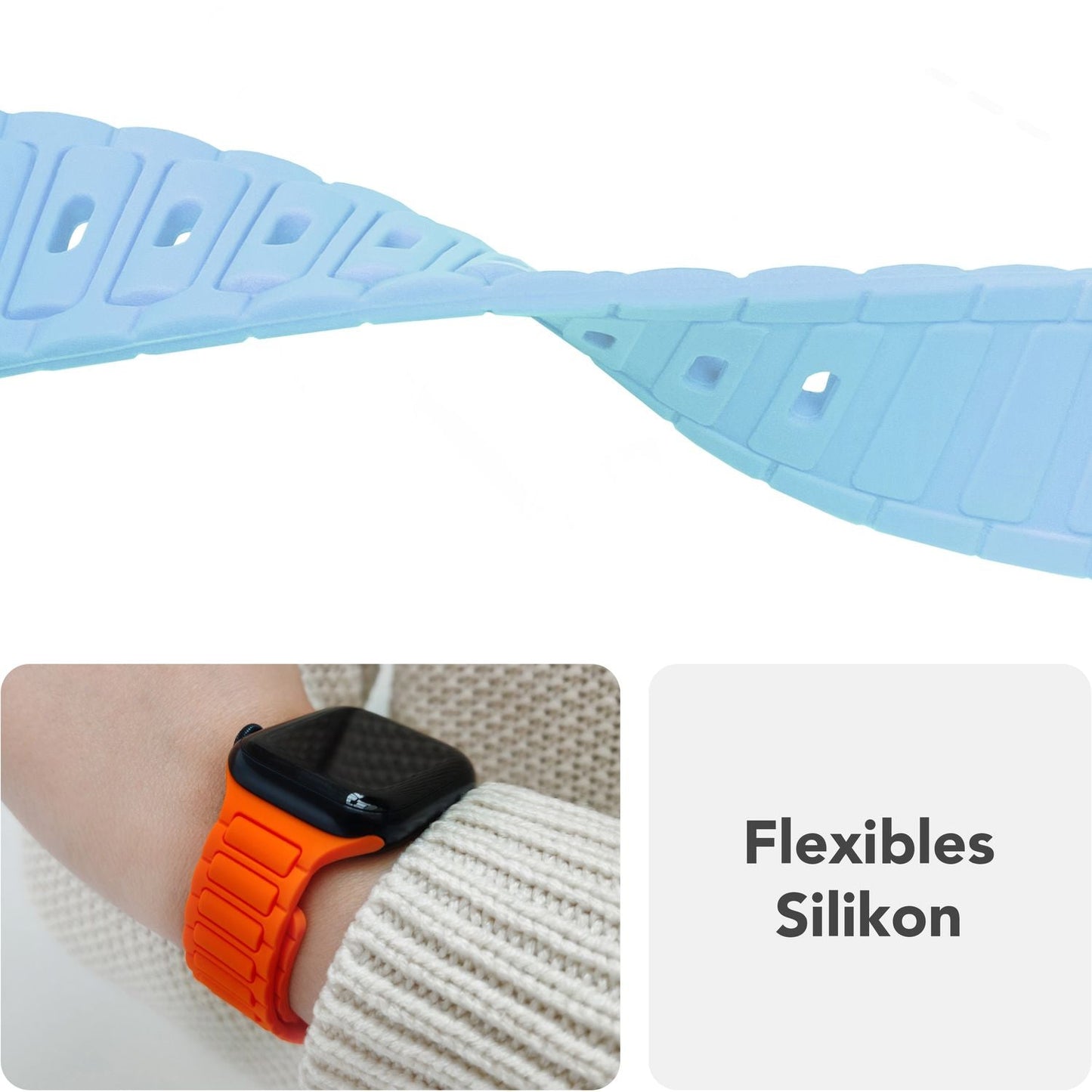 NALIA Pulse Armband für Apple Watch Series Ultra/SE/10/9/8/7/6/5/4/3/2/1, Gehäusegröße 42/44/45/46/49mm, 3D Textur Silikon Sportarmband mit Steck-Pin Verschluss