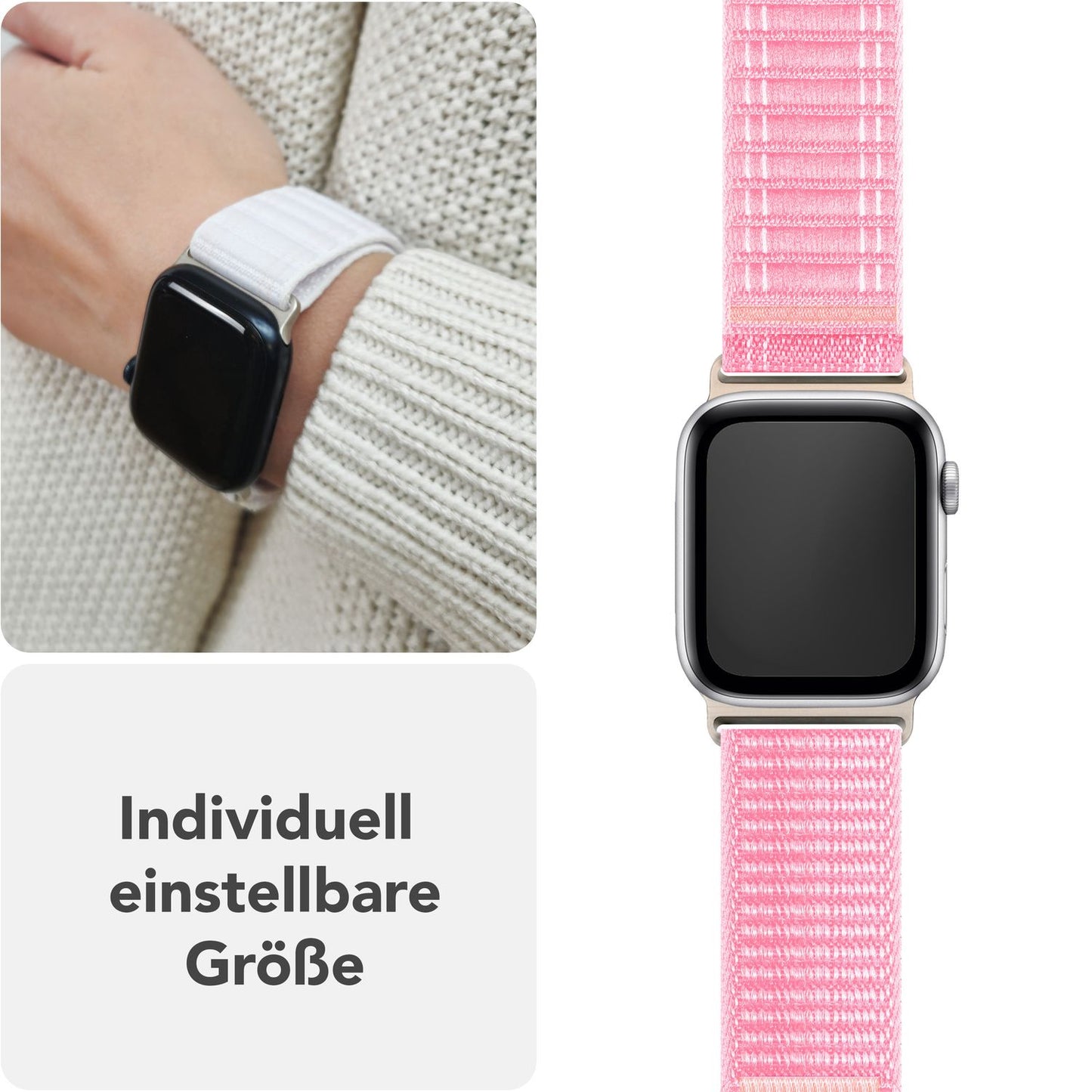 NALIA Evolv Watch Band for Apple Watch SE/10/9/8/7/6/5/4/3/2/1, Case Size 38/40/41/42mm, Woven Fabric Elastic Nylon Watch Band with Velcro Closure