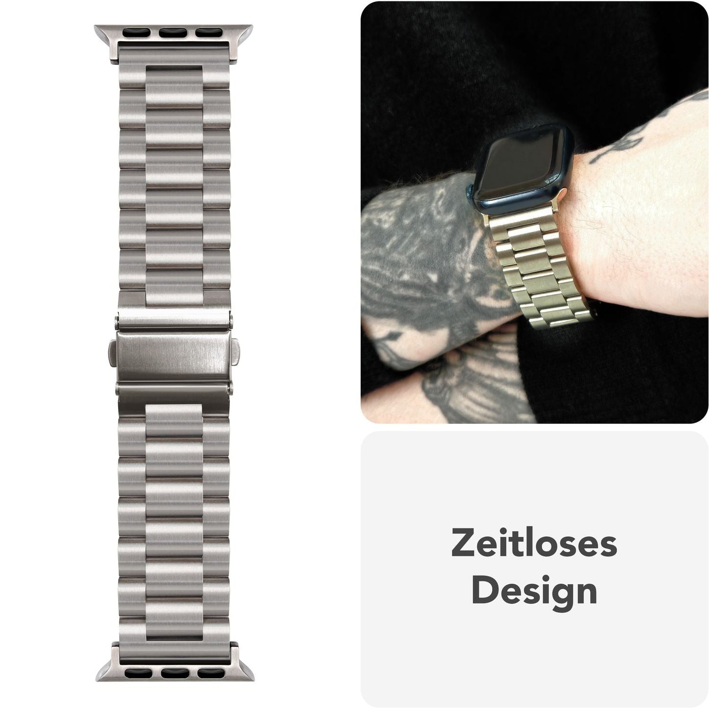 NALIA Mova Band for Apple Watch SE/10/9/8/7/6/5/4/3/2/1, Case Size 38/40/41/42mm, Stainless Steel Replacement Band with Double Folding Clasp, Rustproof Metal