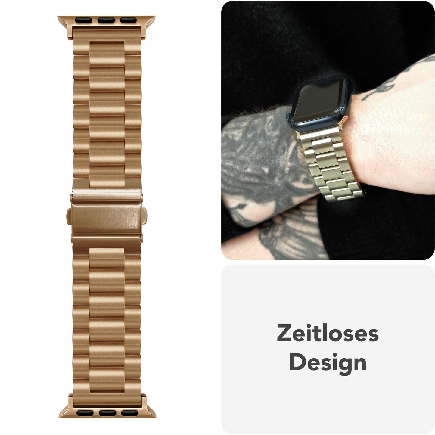 NALIA Mova Band for Apple Watch SE/10/9/8/7/6/5/4/3/2/1, Case Size 38/40/41/42mm, Stainless Steel Replacement Band with Double Folding Clasp, Rustproof Metal