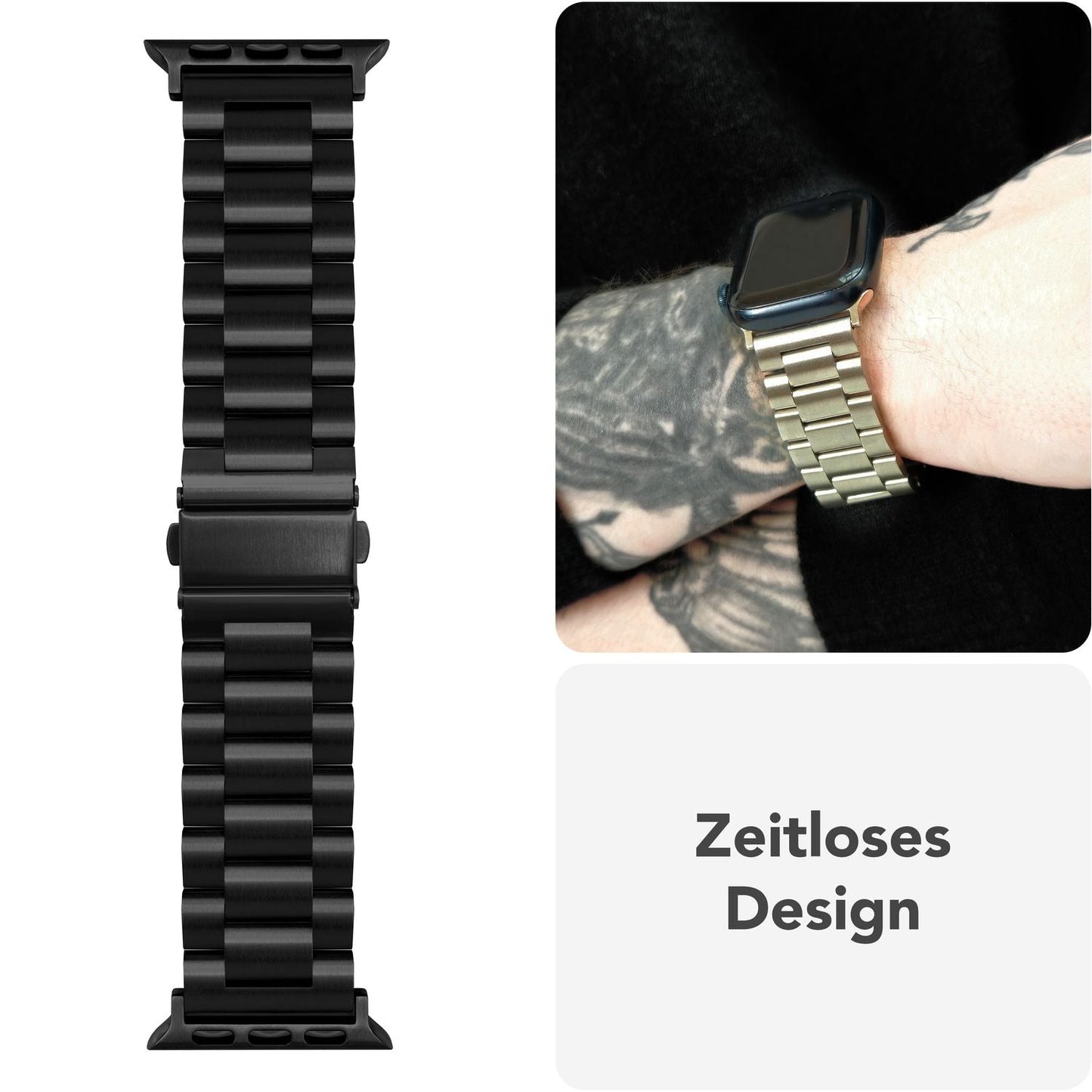 NALIA Mova Band for Apple Watch SE/10/9/8/7/6/5/4/3/2/1, Case Size 38/40/41/42mm, Stainless Steel Replacement Band with Double Folding Clasp, Rustproof Metal