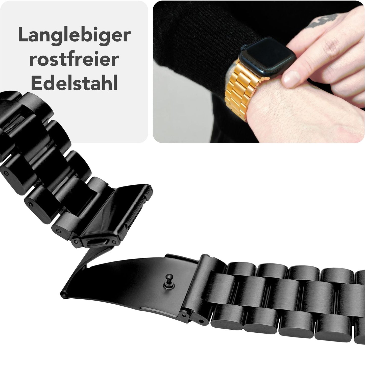 NALIA Mova Band for Apple Watch SE/10/9/8/7/6/5/4/3/2/1, Case Size 38/40/41/42mm, Stainless Steel Replacement Band with Double Folding Clasp, Rustproof Metal