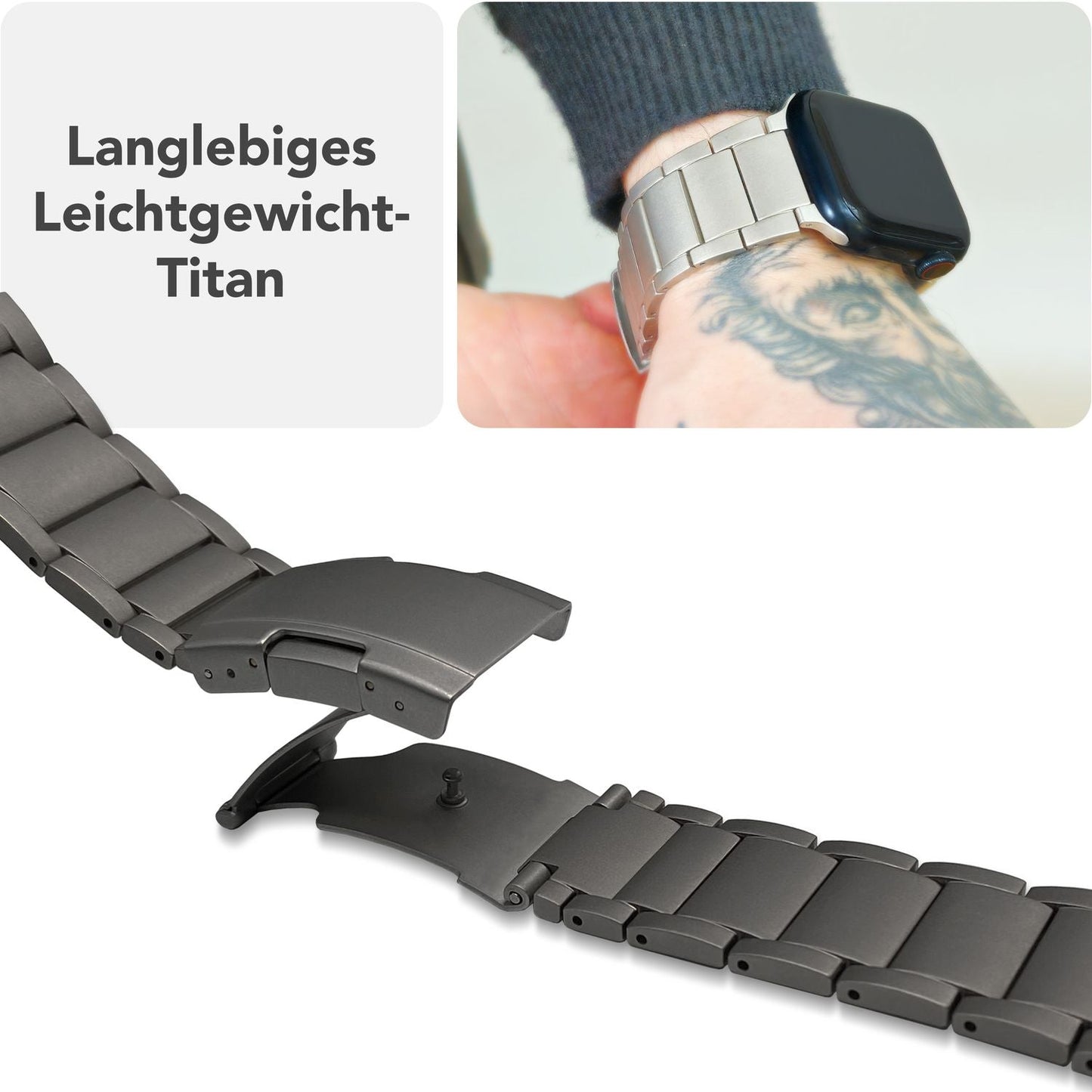 NALIA Argon Titan Armband für Apple Watch Ultra/SE/10/9/8/7/6/5/4/3/2/1, Gehäusegröße 42/44/45/46/49mm, Rostfreies Metall Ersatzarmband mit Faltschließe