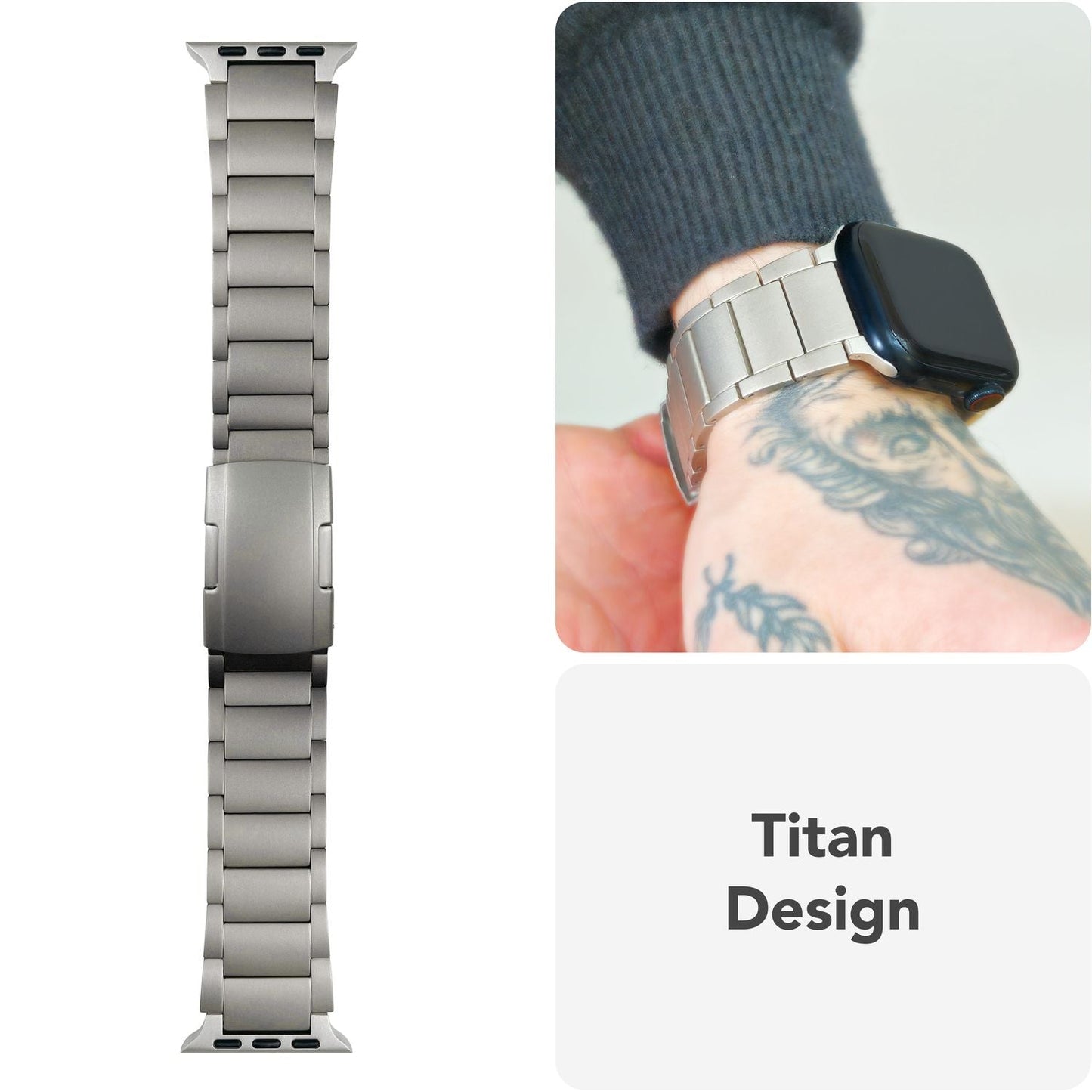 NALIA Argon Titan Armband für Apple Watch Ultra/SE/10/9/8/7/6/5/4/3/2/1, Gehäusegröße 42/44/45/46/49mm, Rostfreies Metall Ersatzarmband mit Faltschließe