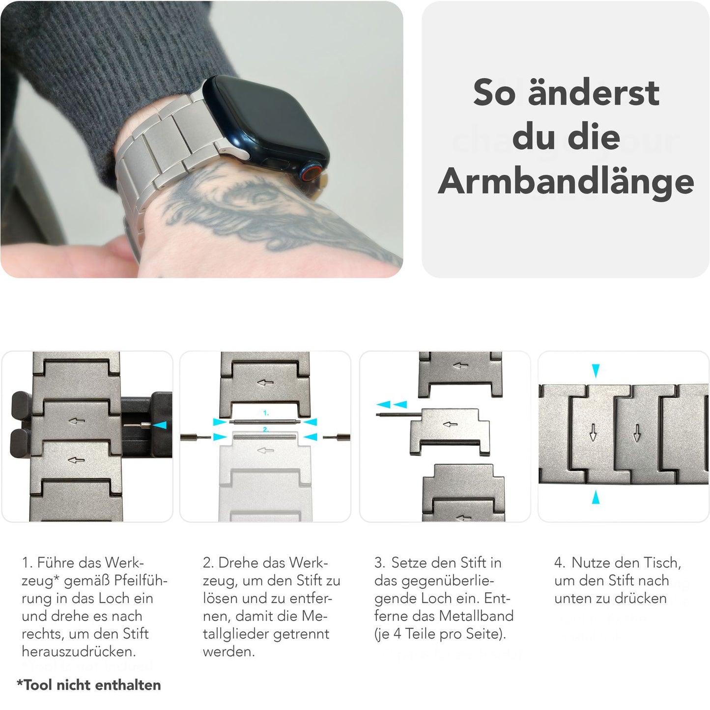 NALIA Argon Titan Armband für Apple Watch Ultra/SE/10/9/8/7/6/5/4/3/2/1, Gehäusegröße 42/44/45/46/49mm, Rostfreies Metall Ersatzarmband mit Faltschließe