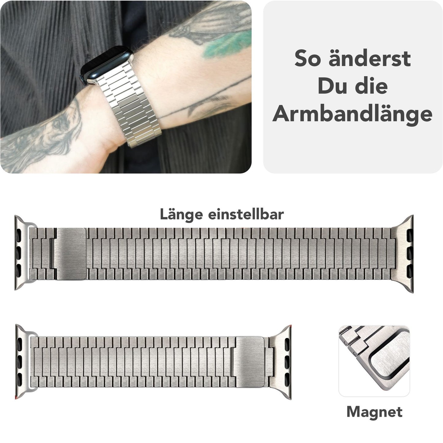 NALIA Chronos Edelstahl Armband für Apple Watch Ultra/SE/10/9/8/7/6/5/4/3/2/1, Gehäusegröße 42/44/45/46/49mm, Magnetisches Metall Loop Ersatzarmband