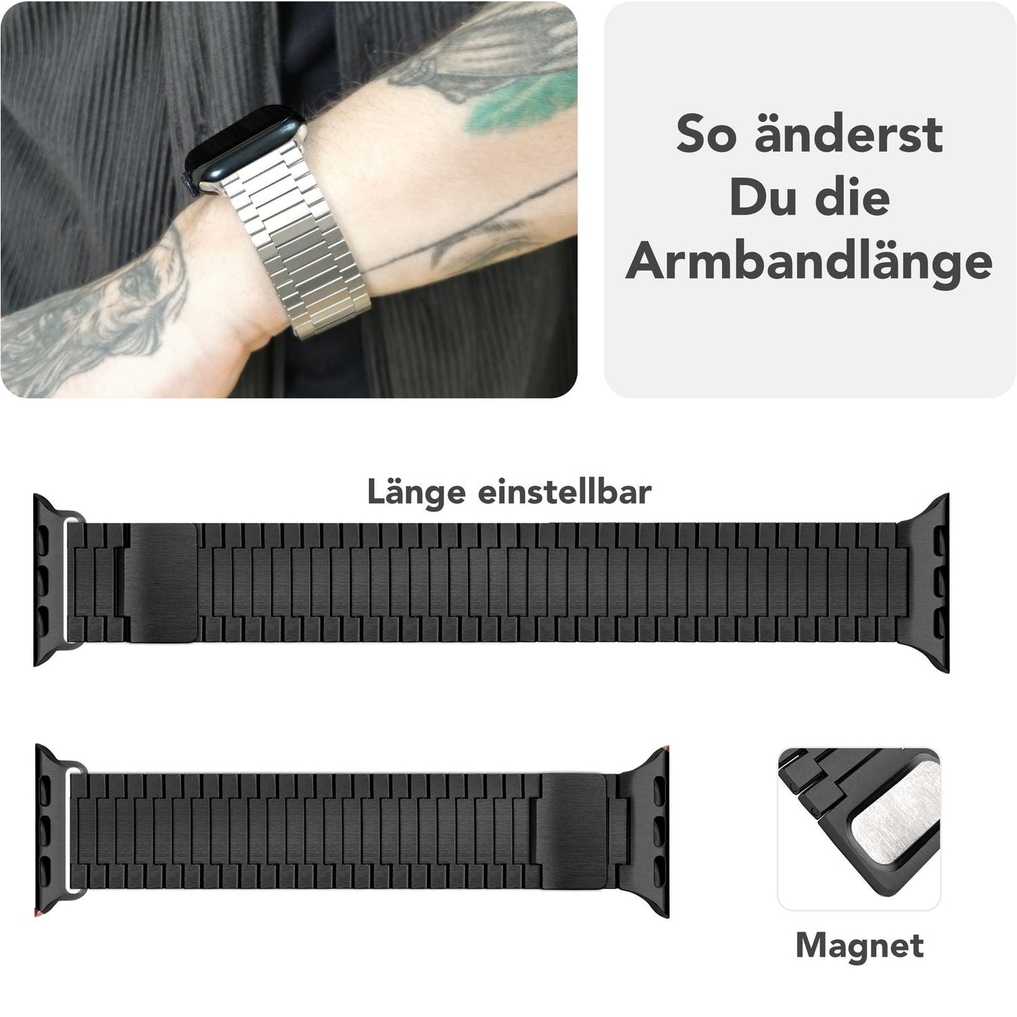 NALIA Chronos Edelstahl Armband für Apple Watch Ultra/SE/10/9/8/7/6/5/4/3/2/1, Gehäusegröße 42/44/45/46/49mm, Magnetisches Metall Loop Ersatzarmband