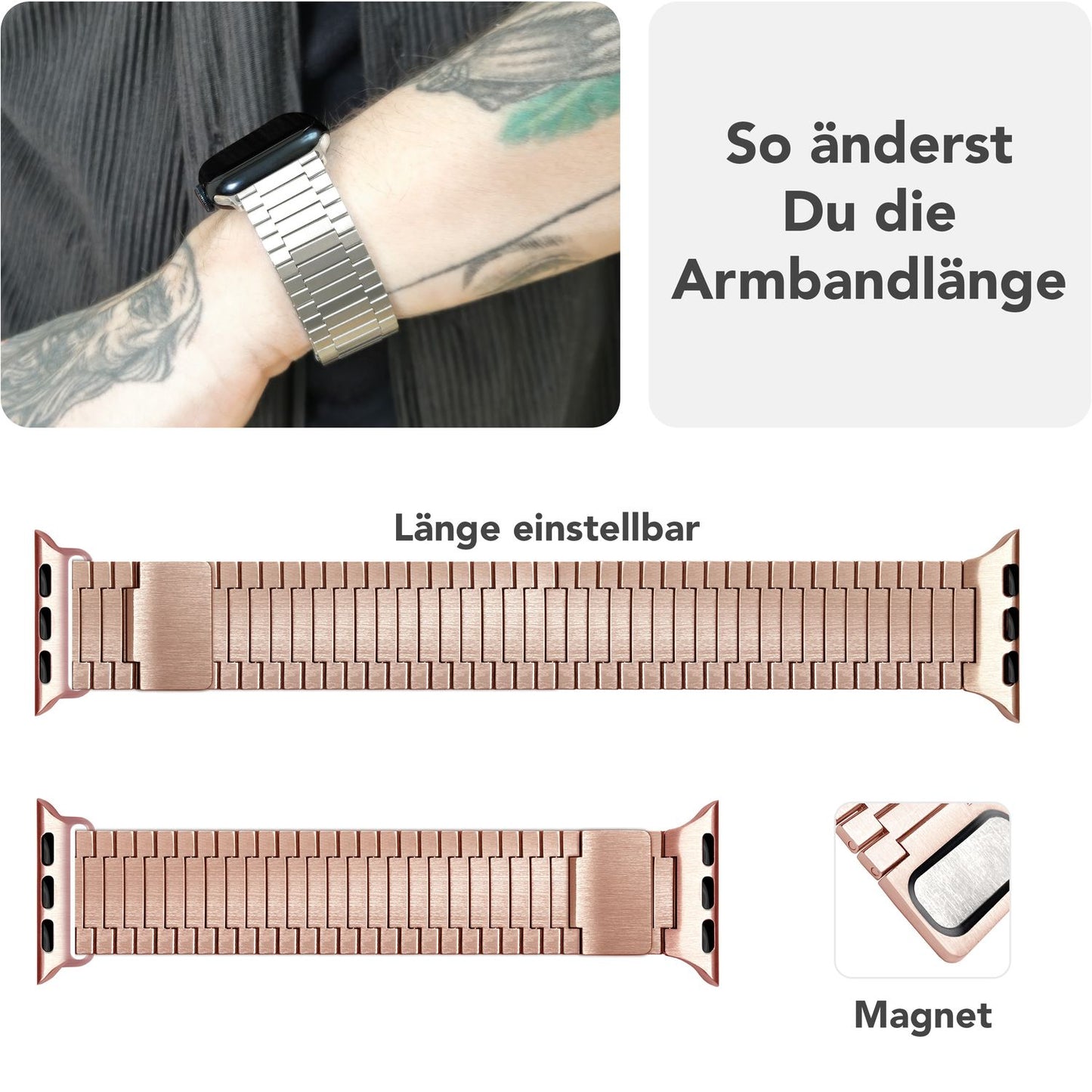 NALIA Chronos Edelstahl Armband für Apple Watch Ultra/SE/10/9/8/7/6/5/4/3/2/1, Gehäusegröße 42/44/45/46/49mm, Magnetisches Metall Loop Ersatzarmband