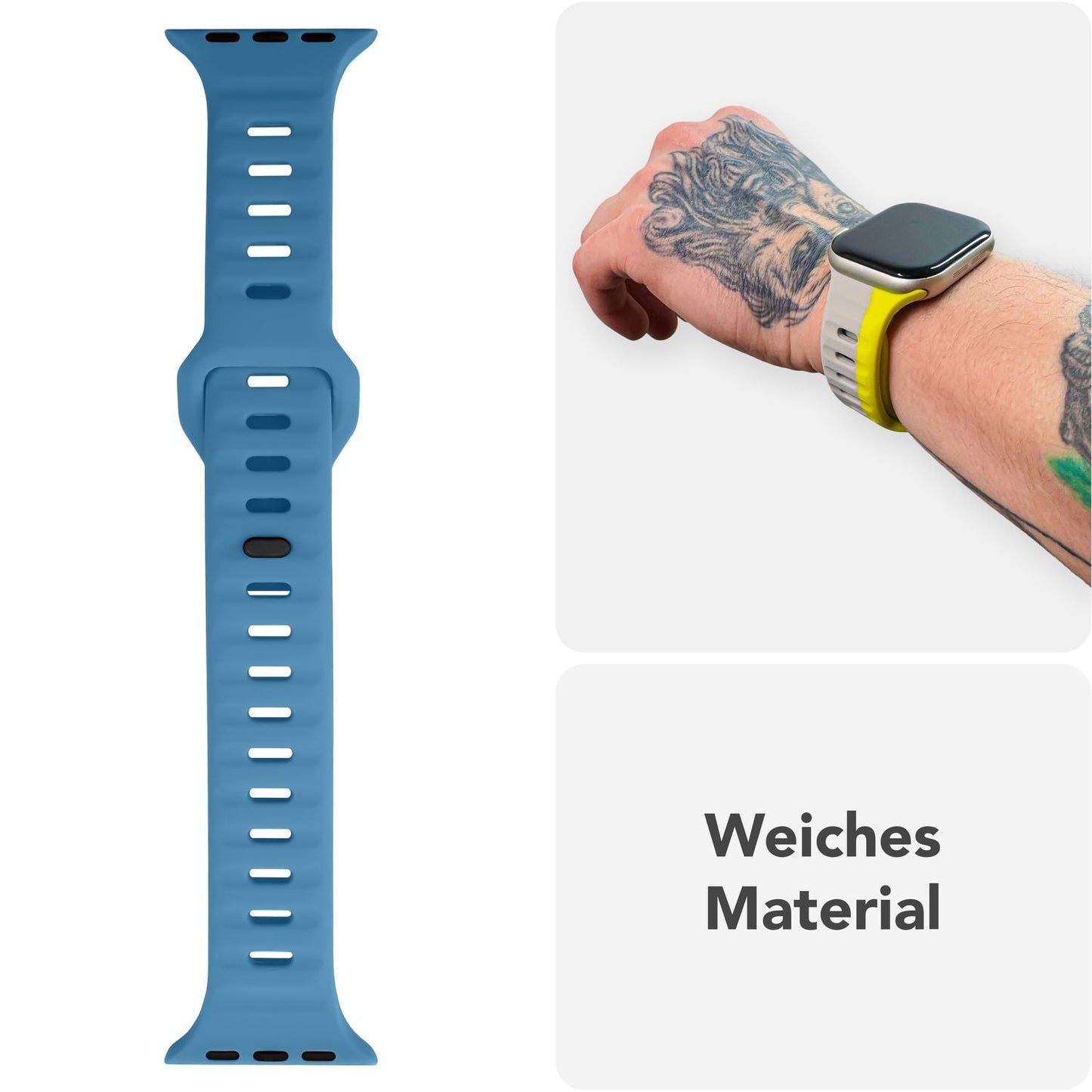 NALIA Motion Band fyrir Apple Watch SE/10/9/8/7/6/5/4/3/2/1, kassastærð 38/40/41/42 mm, mjúkt sílikon sportband með smellulás