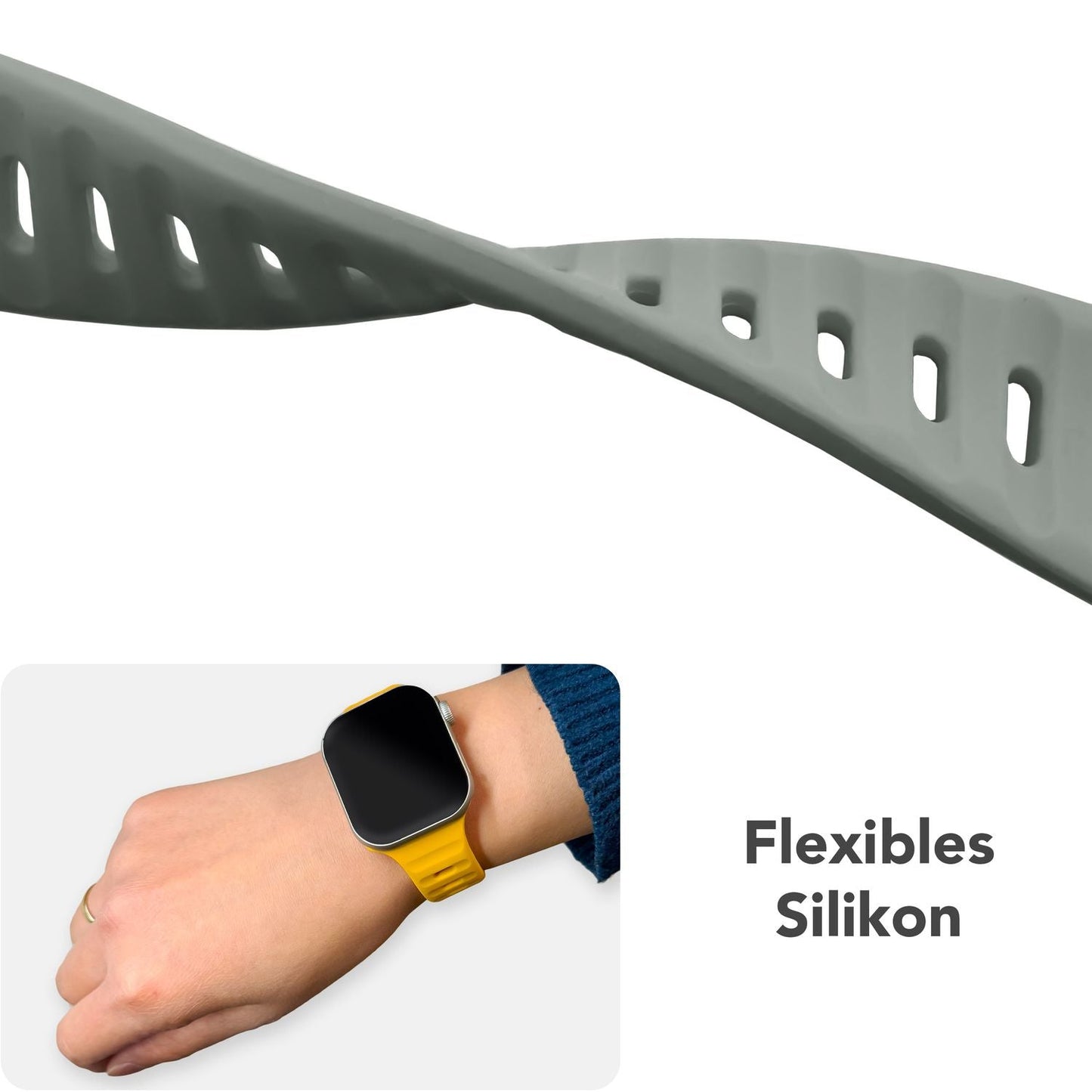 NALIA Motion Band fyrir Apple Watch SE/10/9/8/7/6/5/4/3/2/1, kassastærð 38/40/41/42 mm, mjúkt sílikon sportband með smellulás