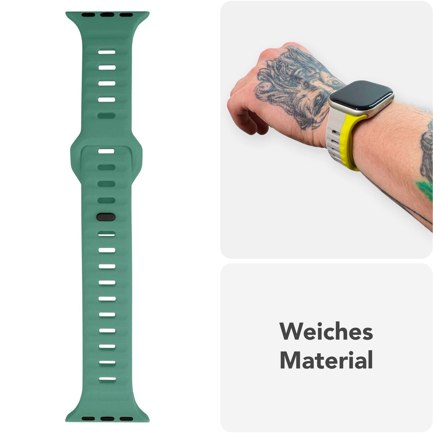 NALIA Motion Band fyrir Apple Watch SE/10/9/8/7/6/5/4/3/2/1, kassastærð 38/40/41/42 mm, mjúkt sílikon sportband með smellulás