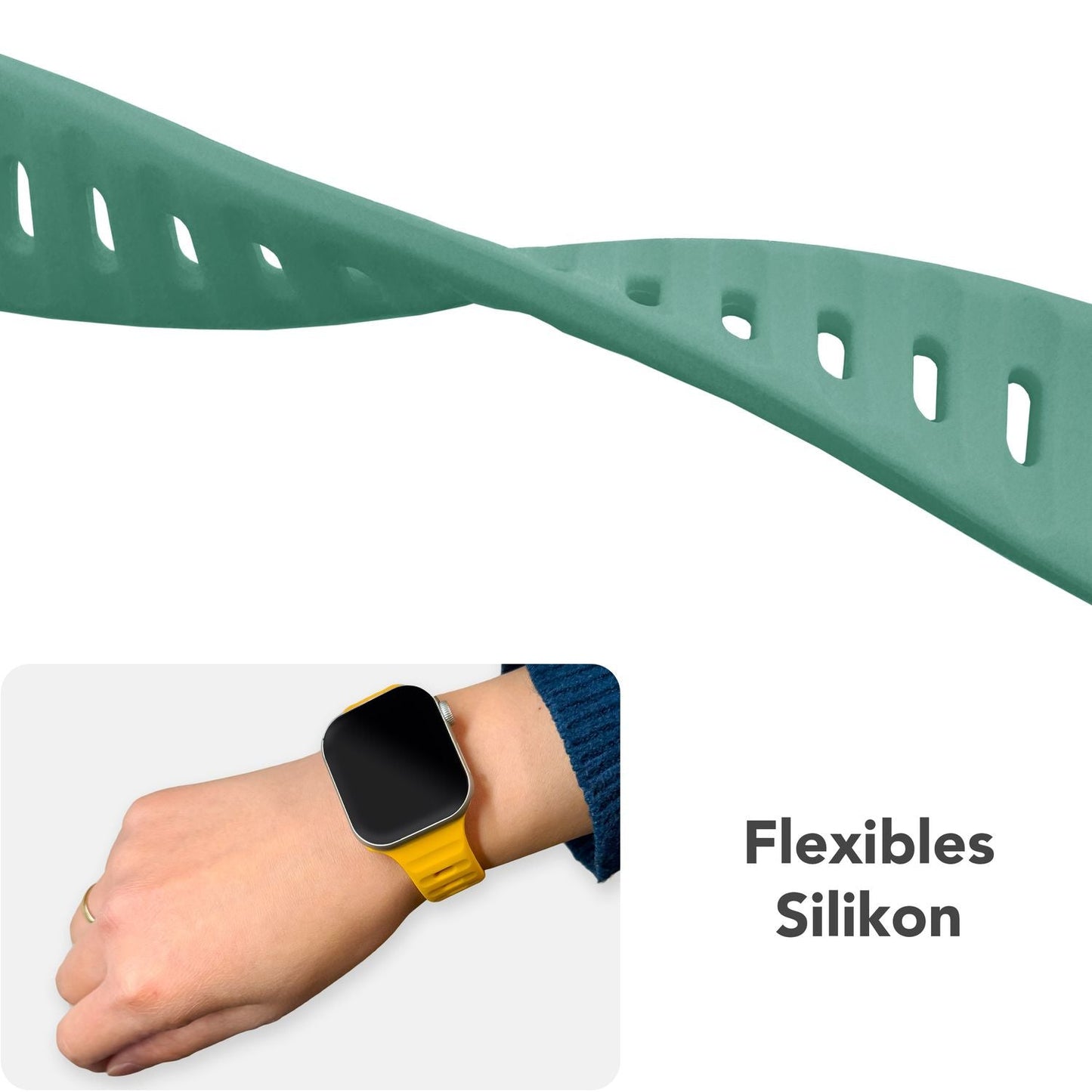 NALIA Motion Band fyrir Apple Watch SE/10/9/8/7/6/5/4/3/2/1, kassastærð 38/40/41/42 mm, mjúkt sílikon sportband með smellulás