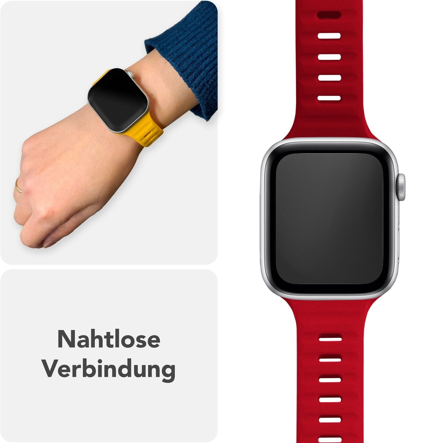 NALIA Motion Band fyrir Apple Watch SE/10/9/8/7/6/5/4/3/2/1, kassastærð 38/40/41/42 mm, mjúkt sílikon sportband með smellulás