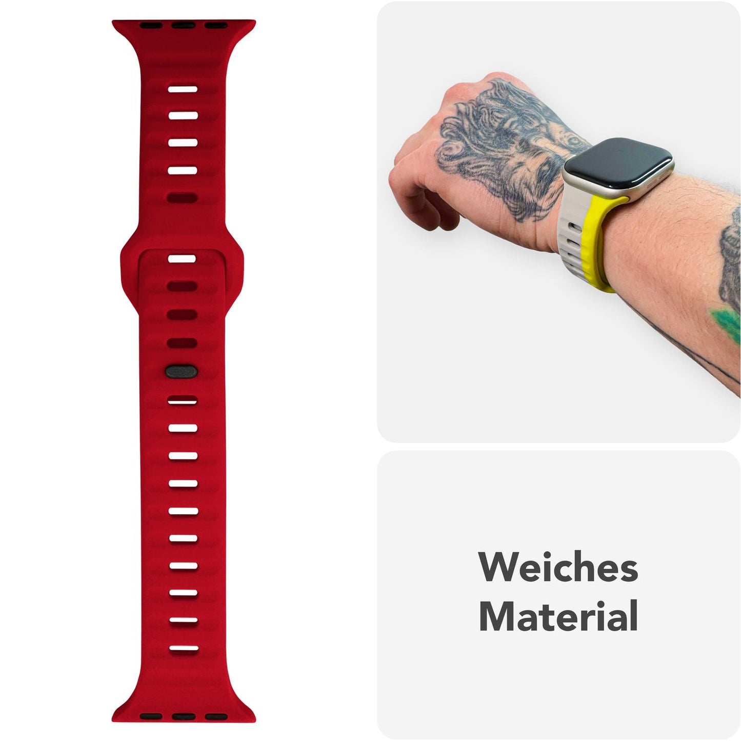 NALIA Motion Band fyrir Apple Watch SE/10/9/8/7/6/5/4/3/2/1, kassastærð 38/40/41/42 mm, mjúkt sílikon sportband með smellulás