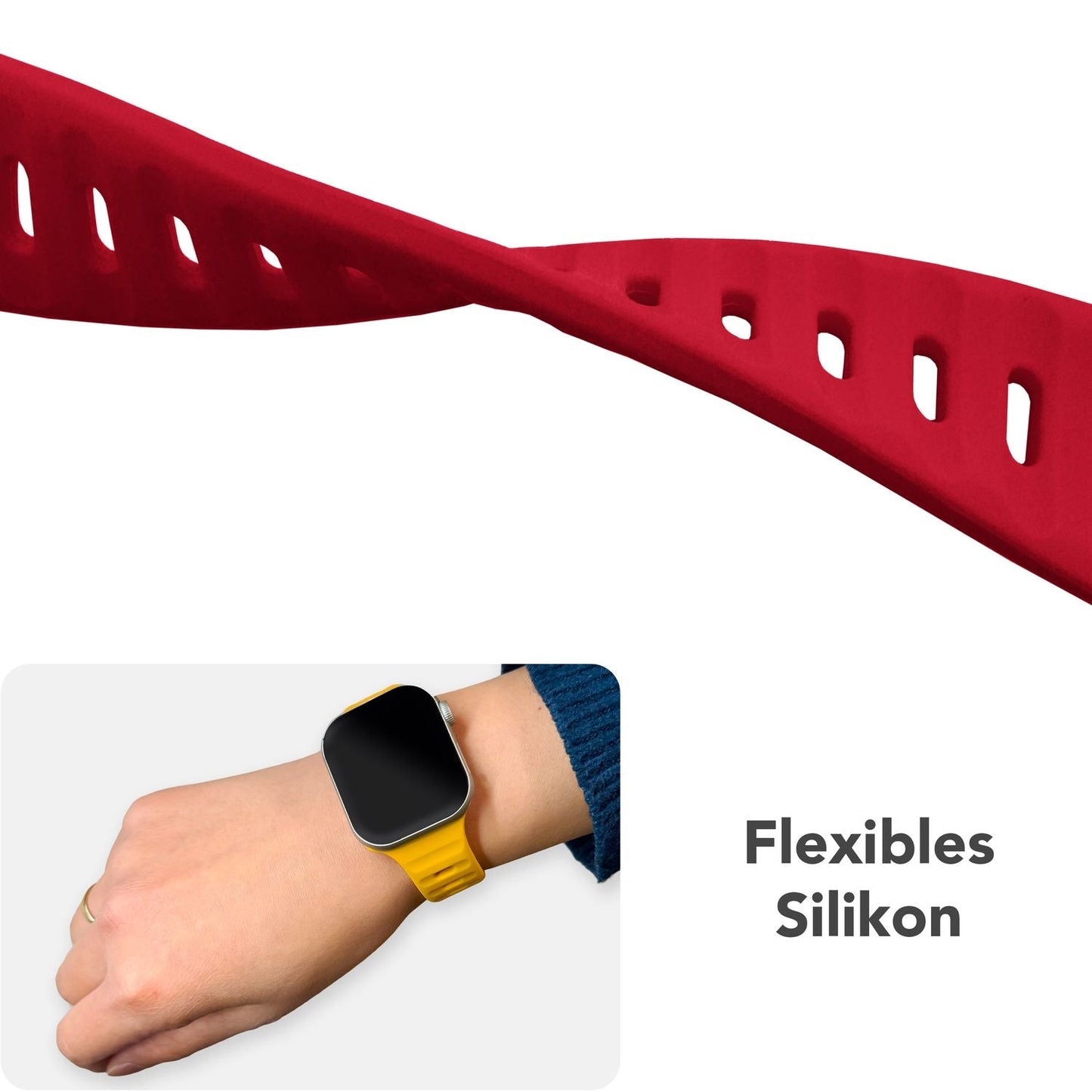 NALIA Motion Band fyrir Apple Watch SE/10/9/8/7/6/5/4/3/2/1, kassastærð 38/40/41/42 mm, mjúkt sílikon sportband með smellulás