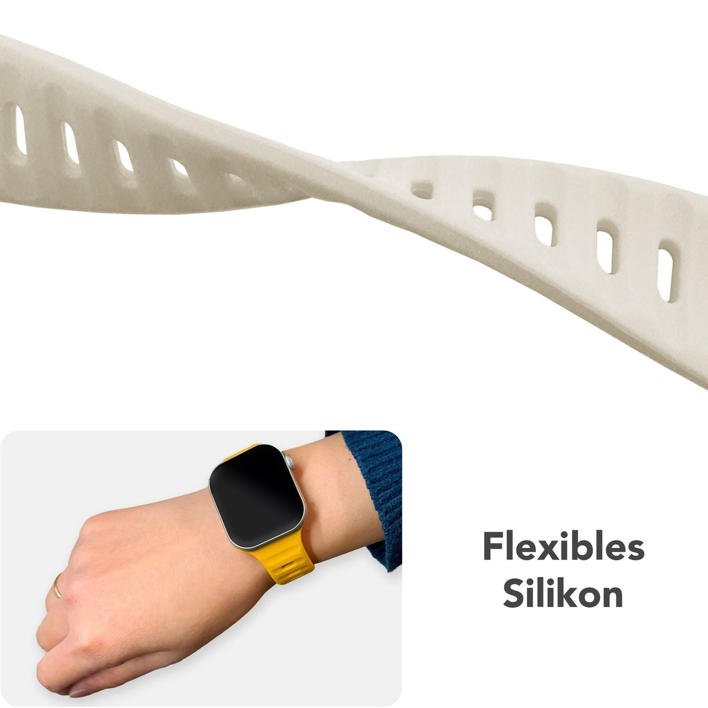 NALIA Motion Band fyrir Apple Watch SE/10/9/8/7/6/5/4/3/2/1, kassastærð 38/40/41/42 mm, mjúkt sílikon sportband með smellulás