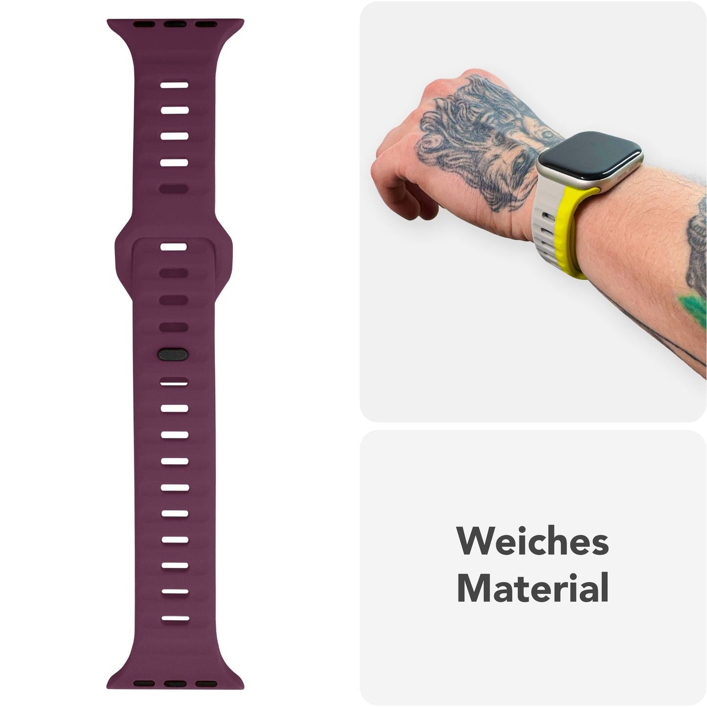 NALIA Motion Band fyrir Apple Watch SE/10/9/8/7/6/5/4/3/2/1, kassastærð 38/40/41/42 mm, mjúkt sílikon sportband með smellulás