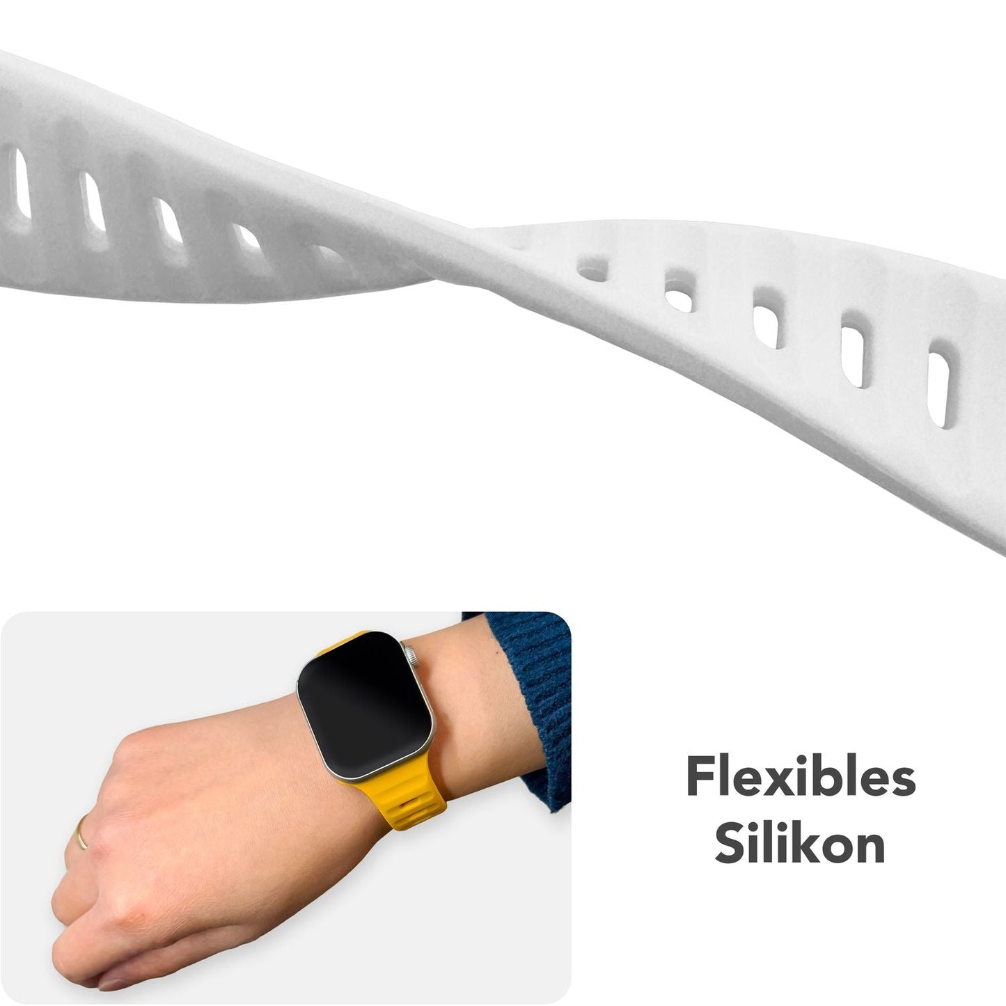 NALIA Motion Band fyrir Apple Watch SE/10/9/8/7/6/5/4/3/2/1, kassastærð 38/40/41/42 mm, mjúkt sílikon sportband með smellulás