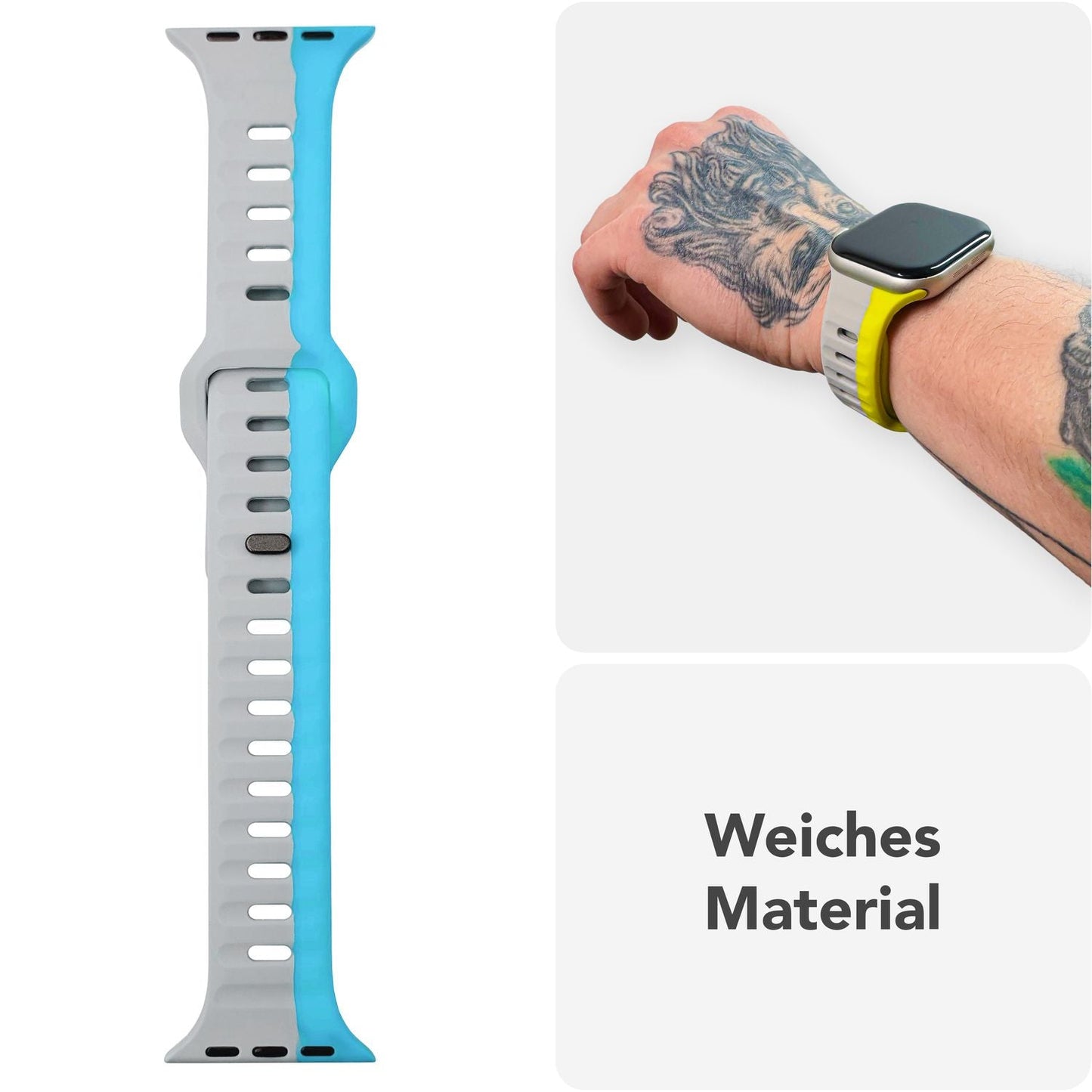 NALIA Motion Band fyrir Apple Watch SE/10/9/8/7/6/5/4/3/2/1, kassastærð 38/40/41/42 mm, mjúkt sílikon sportband með smellulás