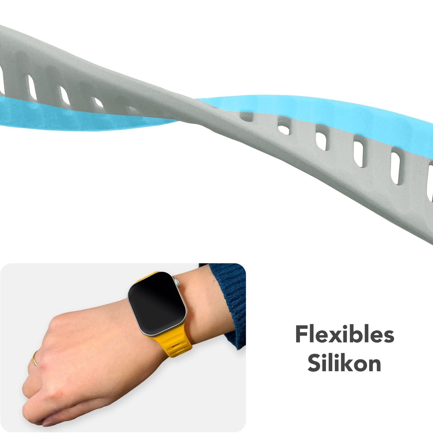 NALIA Motion Band fyrir Apple Watch SE/10/9/8/7/6/5/4/3/2/1, kassastærð 38/40/41/42 mm, mjúkt sílikon sportband með smellulás